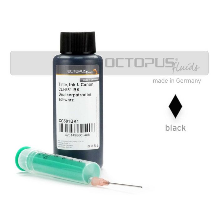 OCTOPUS Fluids Ink for Canon CLI-581 BK black with syringe Nachfülltinte (für Canon 1x 100 ml Nachfülltinte PGI-580 CLI-581)