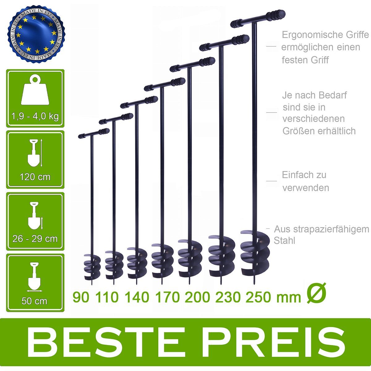 Roysson Garden Handerdbohrer Handbohrer Erdbohrer Erdlochbohrer Pflanzbohrer Handerdbohrer 9 cm