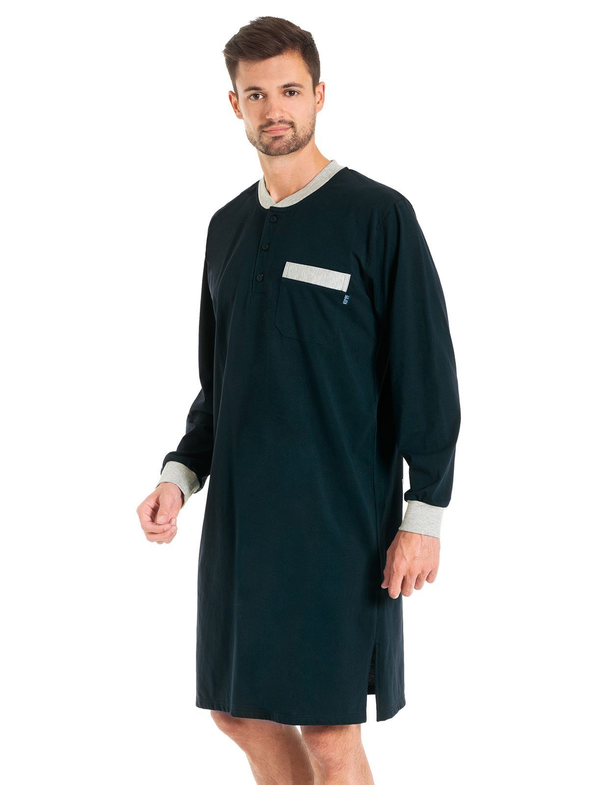 KUMPF Nachthemd langarm (Stück, - navy Bio Herren 1-tlg) Nachthemd Cotton