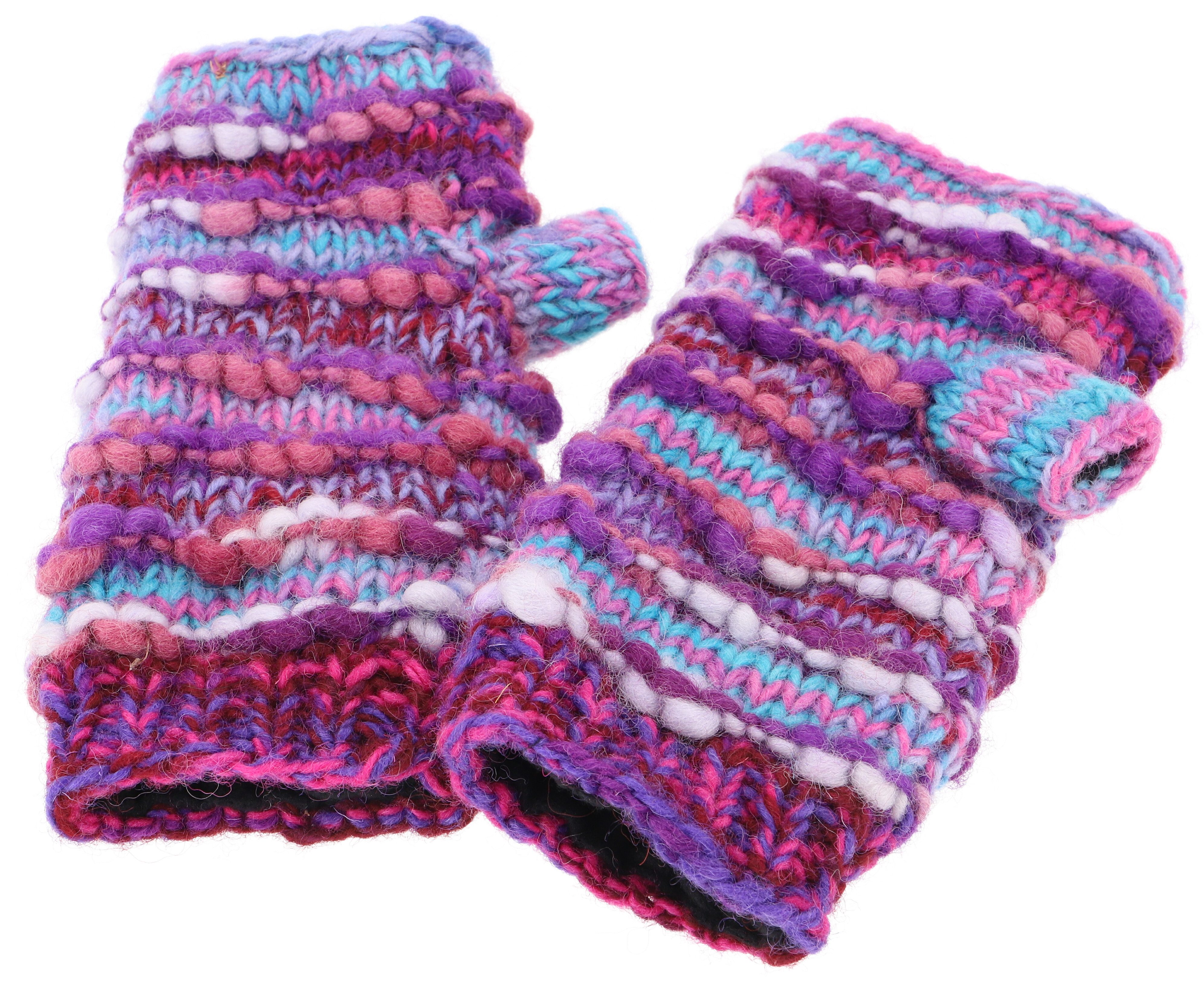 Guru-Shop Strickhandschuhe Handstulpen, gestrickte Wollstulpen aus Nepal -..
