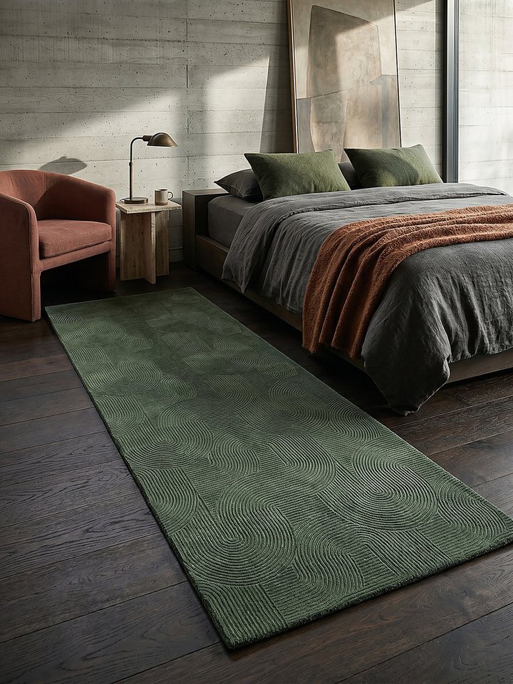 KADIMA DESIGN Teppich DALAR Teppichläufer Waldgrün 80x150 Geometrisch Polypropylen, Läufer, Höhe: 9 mm, Saugroboter-geeignet, Strapazierfähig, Pflegeleicht, Farbecht