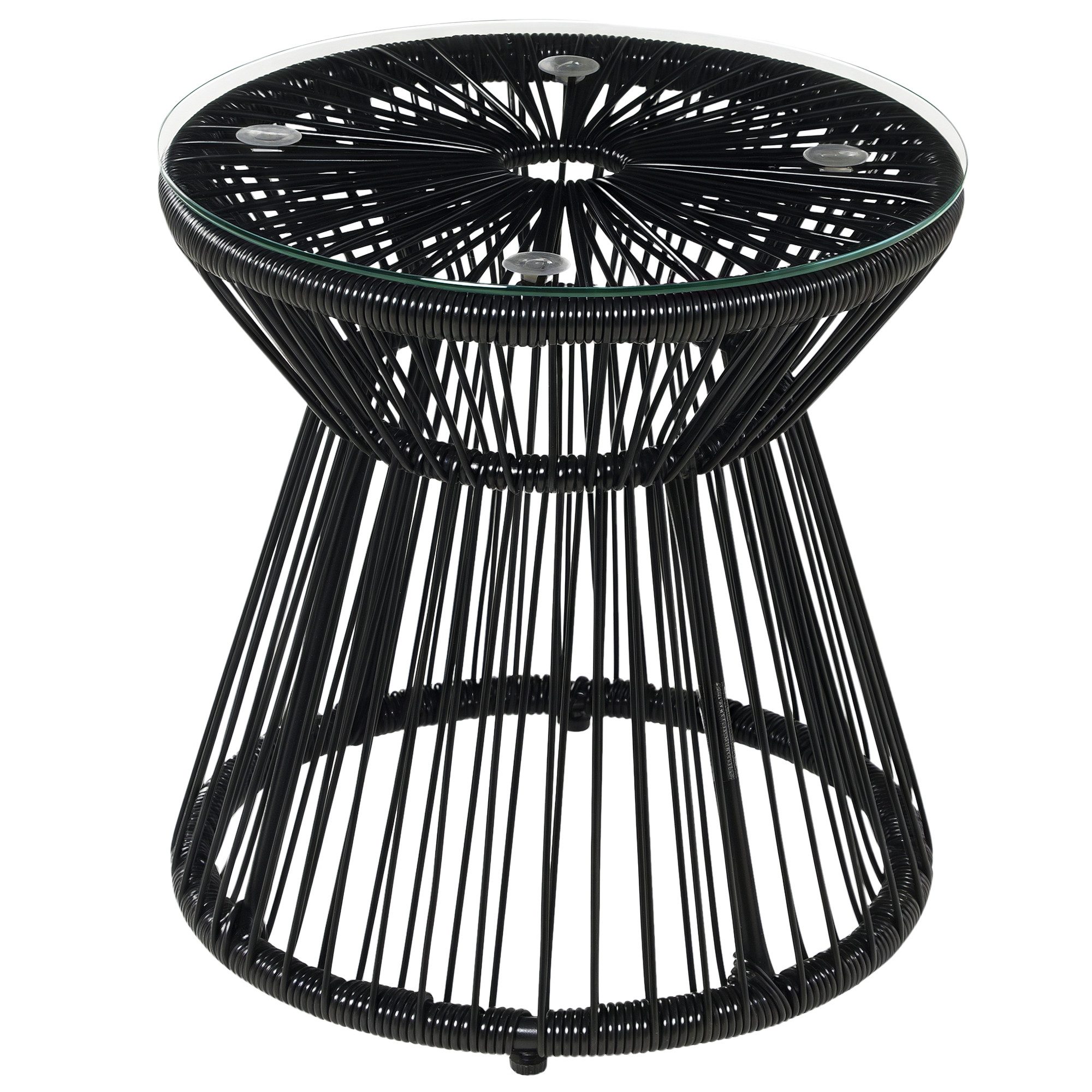 Outsunny Beistelltisch aus PE Rattan mit Tablett Glastischplatte, für Garten 40x40x42cm (Gartentisch, 1-St., Couchtisch), für Terrasse, Balkon, Metall, Schwarz