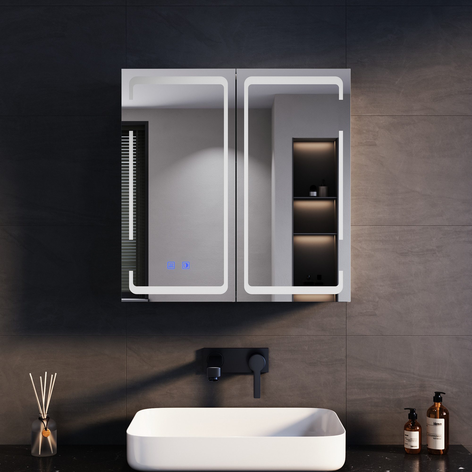 SONNI Badezimmerspiegelschrank Doppeltüriger beleuchteter Anti-Beschlag-Spi günstig online kaufen