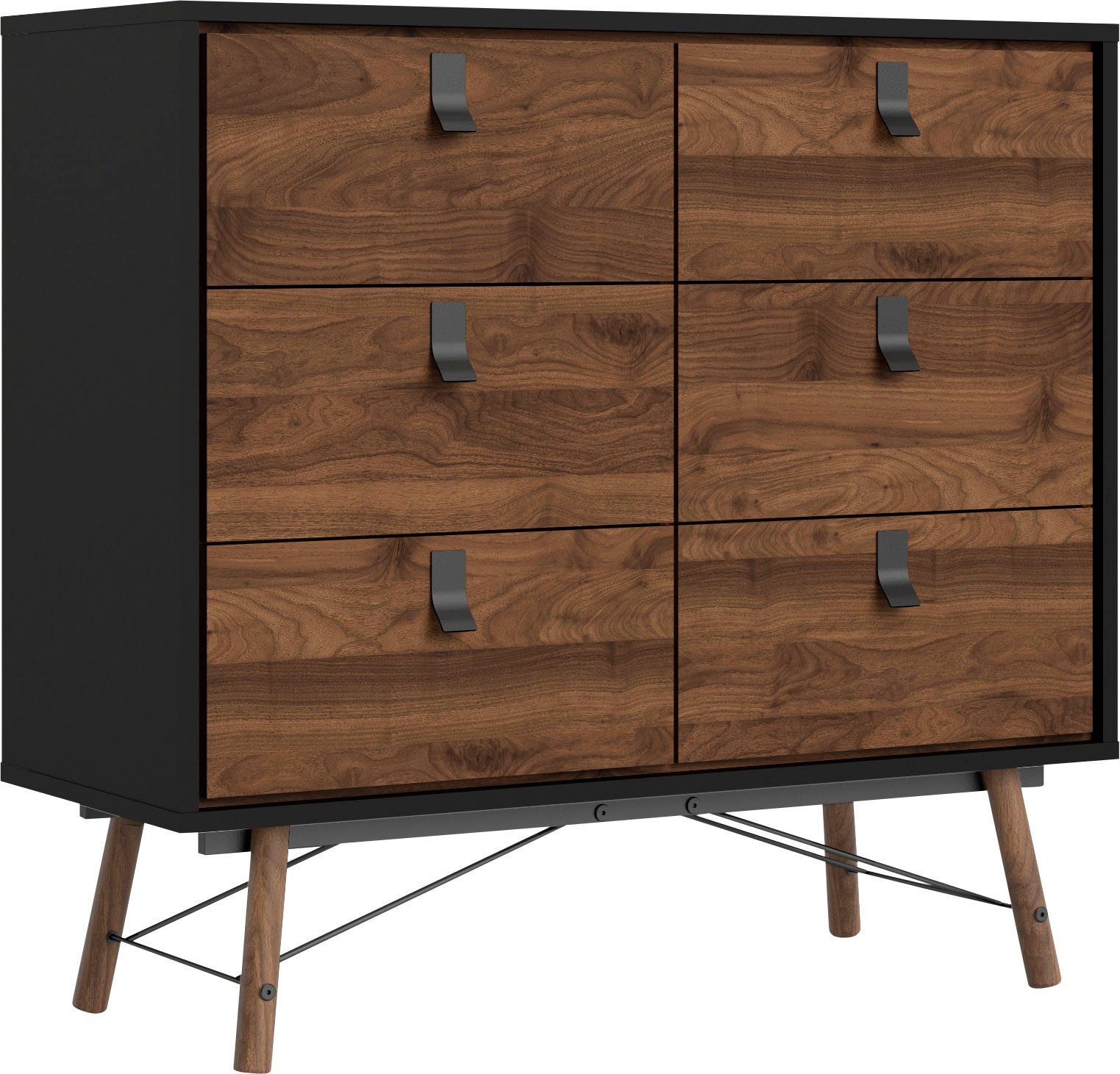 andas Kommode Ry Aufbewahrung, Schubladenschrank, Stauraum, Sideboard mit 6 Schubladen, Breite 102 cm, Höhe 95 cm, Massivholzbeine
