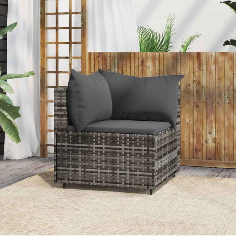 vidaXL Loungesofa Garten-Ecksofa mit Kissen Grau Poly Rattan, 1 Teile