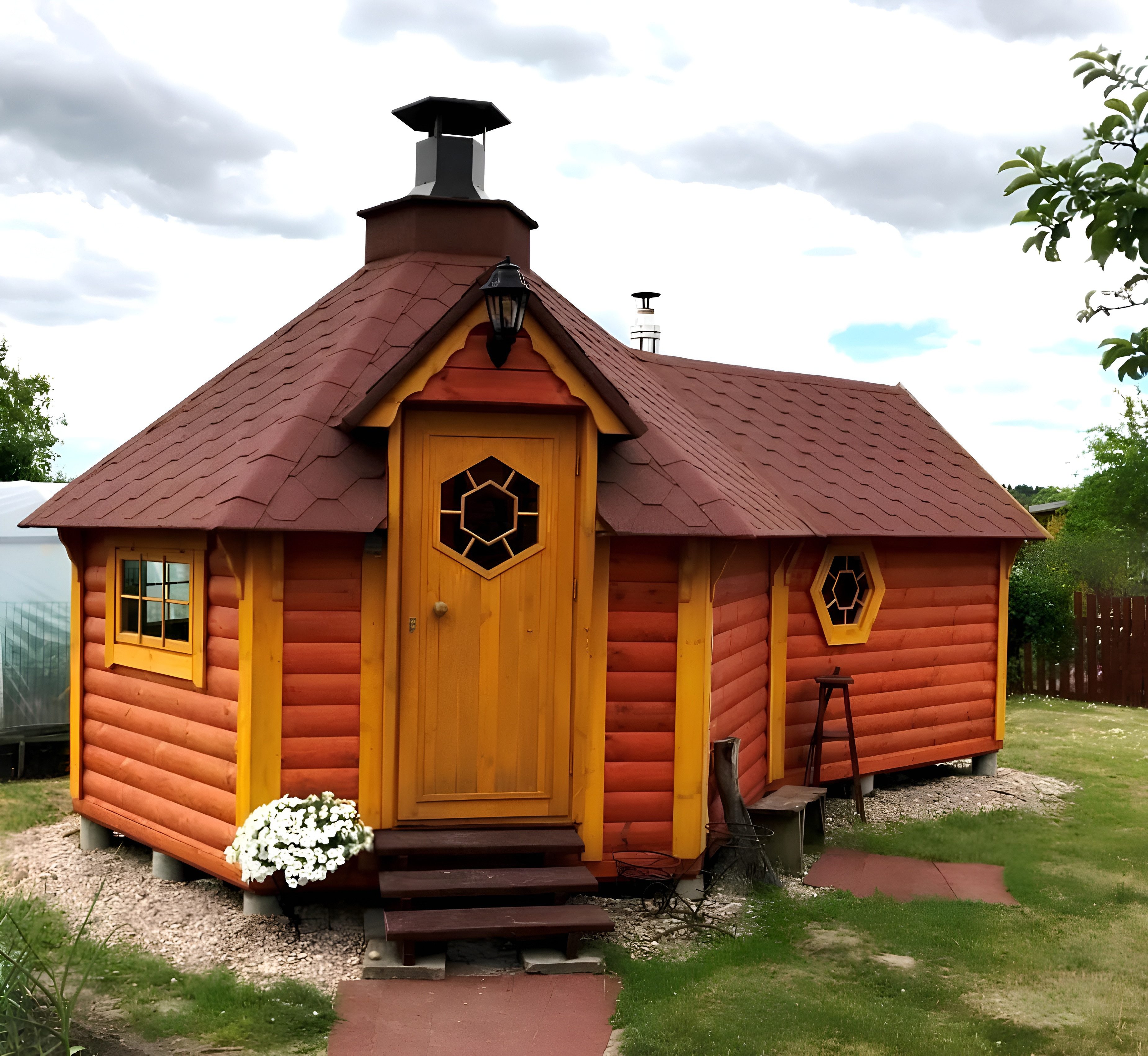 JVmoebel Saunahaus Sauna Grill Kota Holzhaus für Garten – Grillen und Entspannen, (1-St., Maßeinheit, Maße) Made in Europe