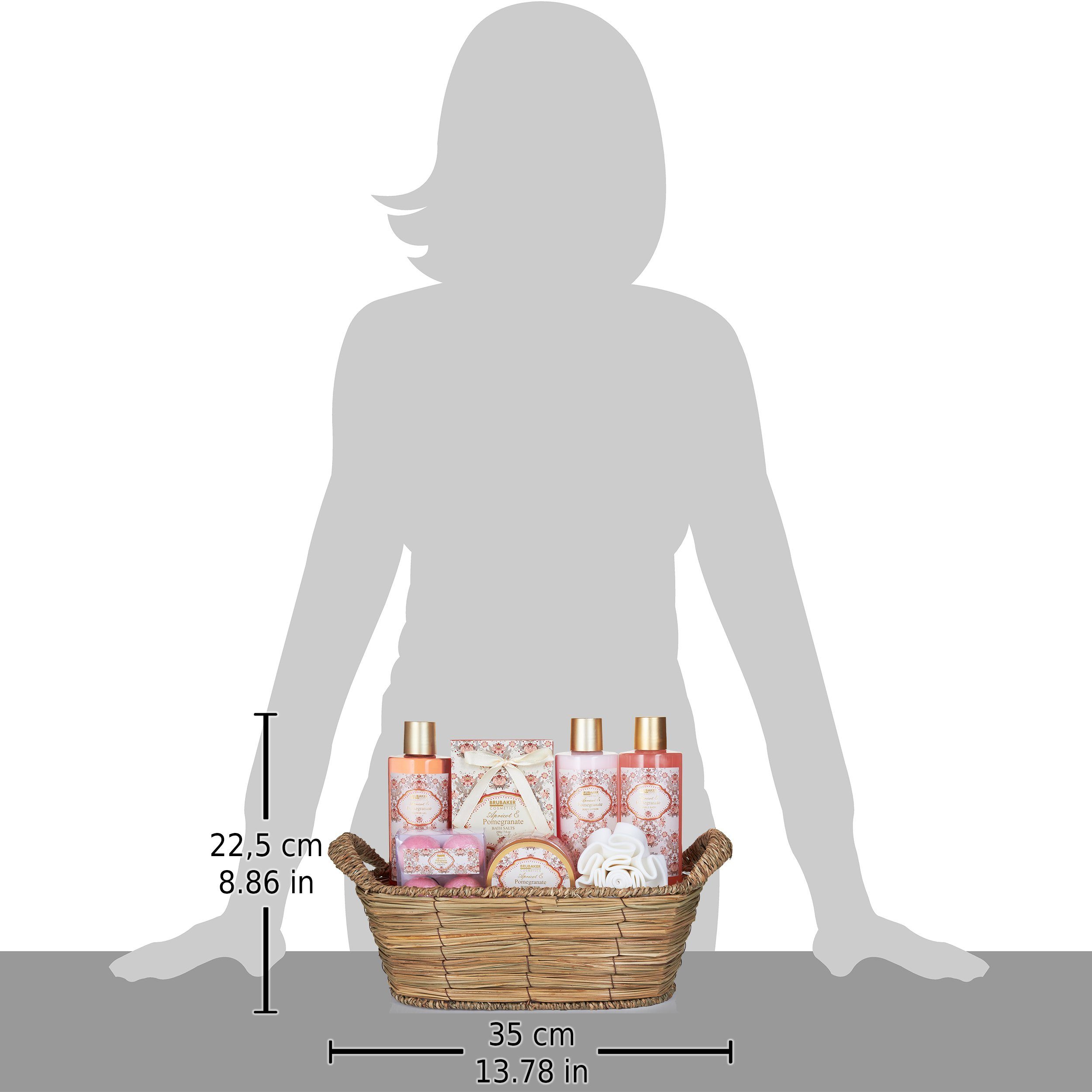 Damen Hautpflege BRUBAKER Körperpflege-Set Bade- und Dusch Set, 11-tlg., Geschenkset im Flechtkorb, Aprikose und Granatapfel Duf