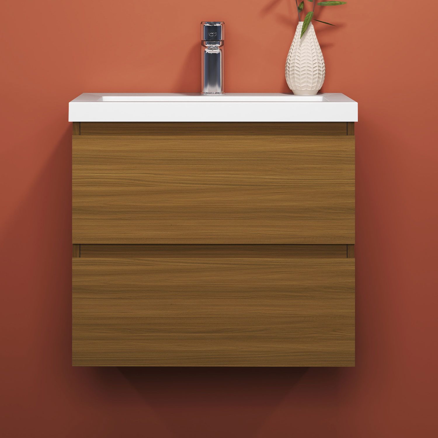 Aica Sanitär Waschtisch Walnuss Waschtisch mit Unterschrank mit Soft-Close Badmöbel Badschrank