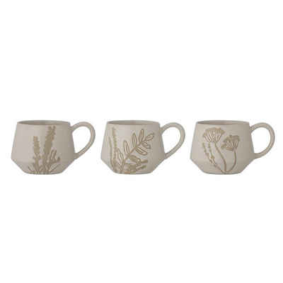 Bloomingville Tasse Primrose, Steingut, 3er Set, Tasse 380ml, Becher 10,5 x 8 cm