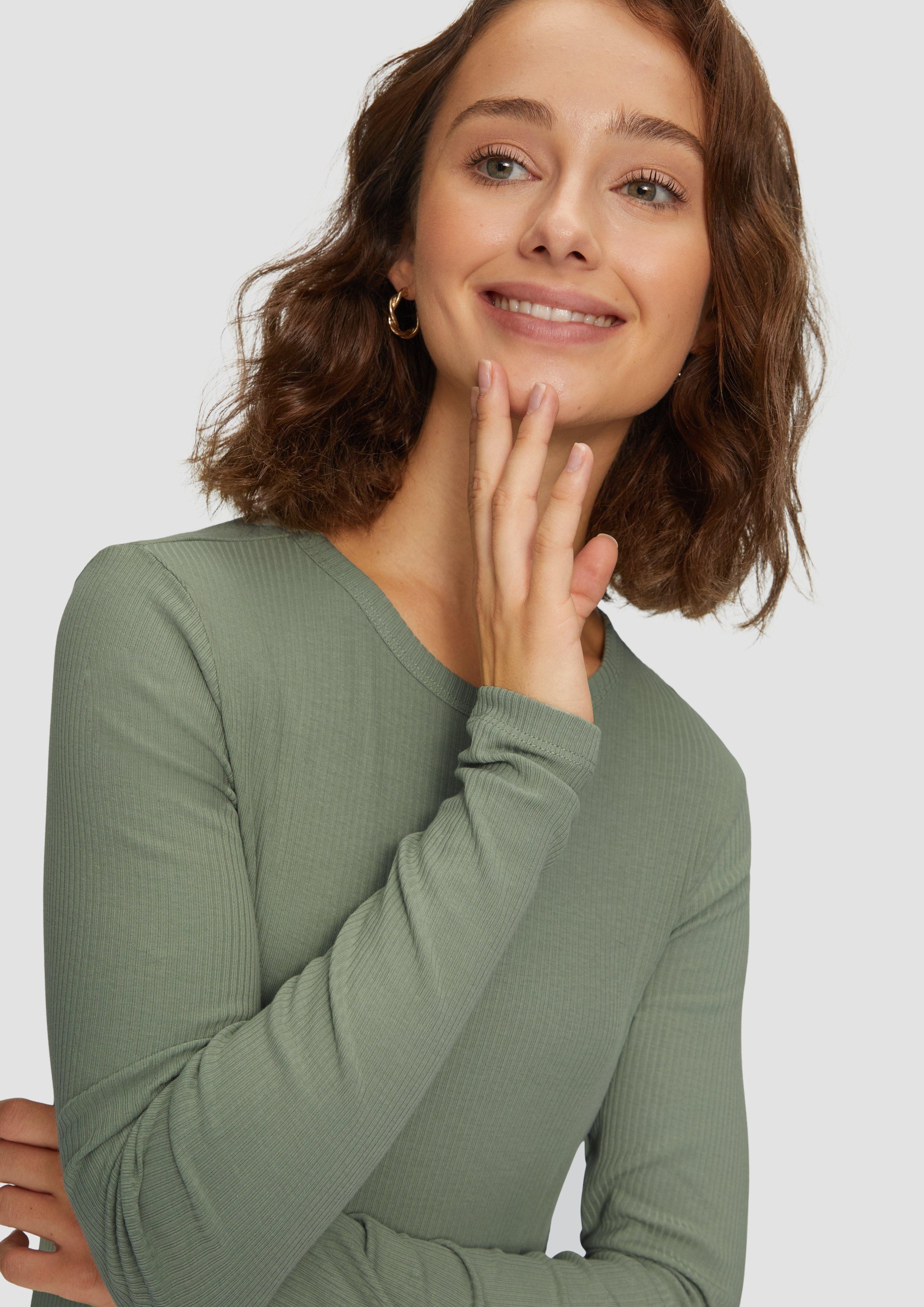 QS Langarmshirt Geripptes Longsleeve im Slim günstig online kaufen