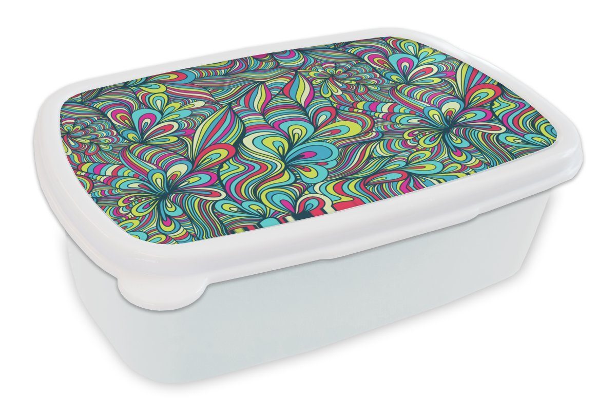 MuchoWow Lunchbox Fantasie - Design - Farben - Retro, Kunststoff, (2-tlg), Brotbox für Kinder und Erwachsene, Brotdose, für Jungs und Mädchen weiß