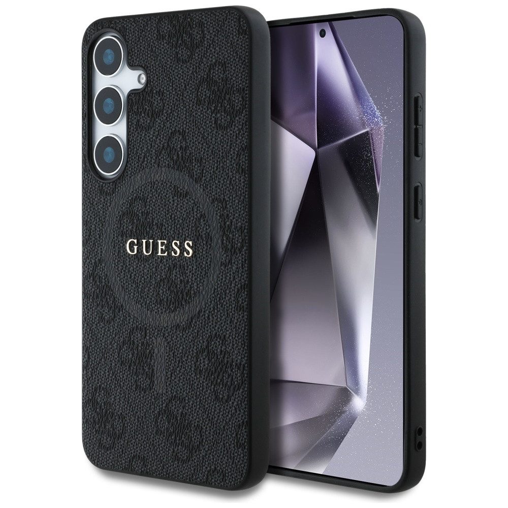 Guess Handyhülle Galaxy S25 Kunstleder grau Magsafe goldfarbenes Logo 6,2 Zoll, Kantenschutz