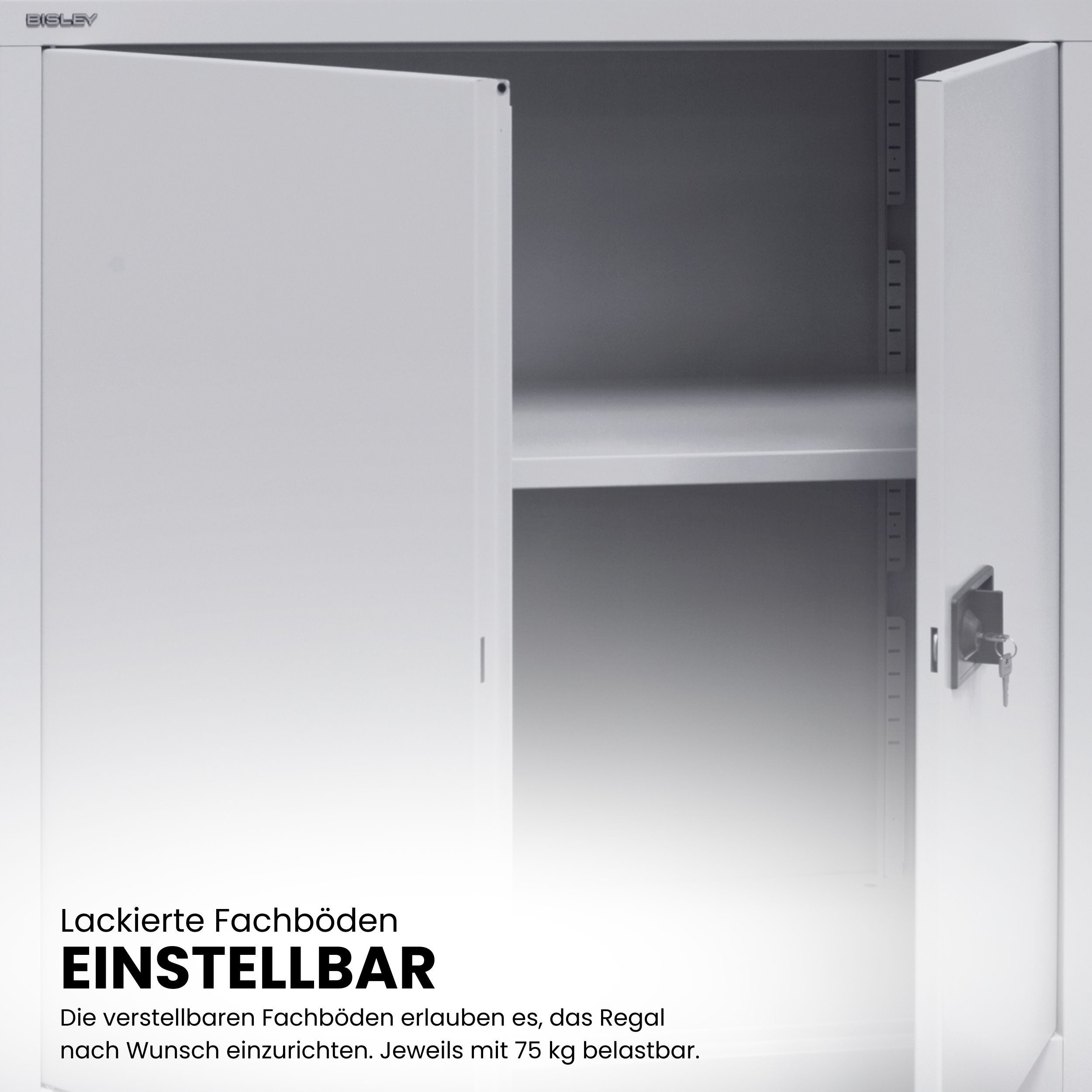 Bisley Aktenschrank Universal Flügeltürenschrank in Verkehrsweiß - Maße: H 181 x B 91 x T 40 cm