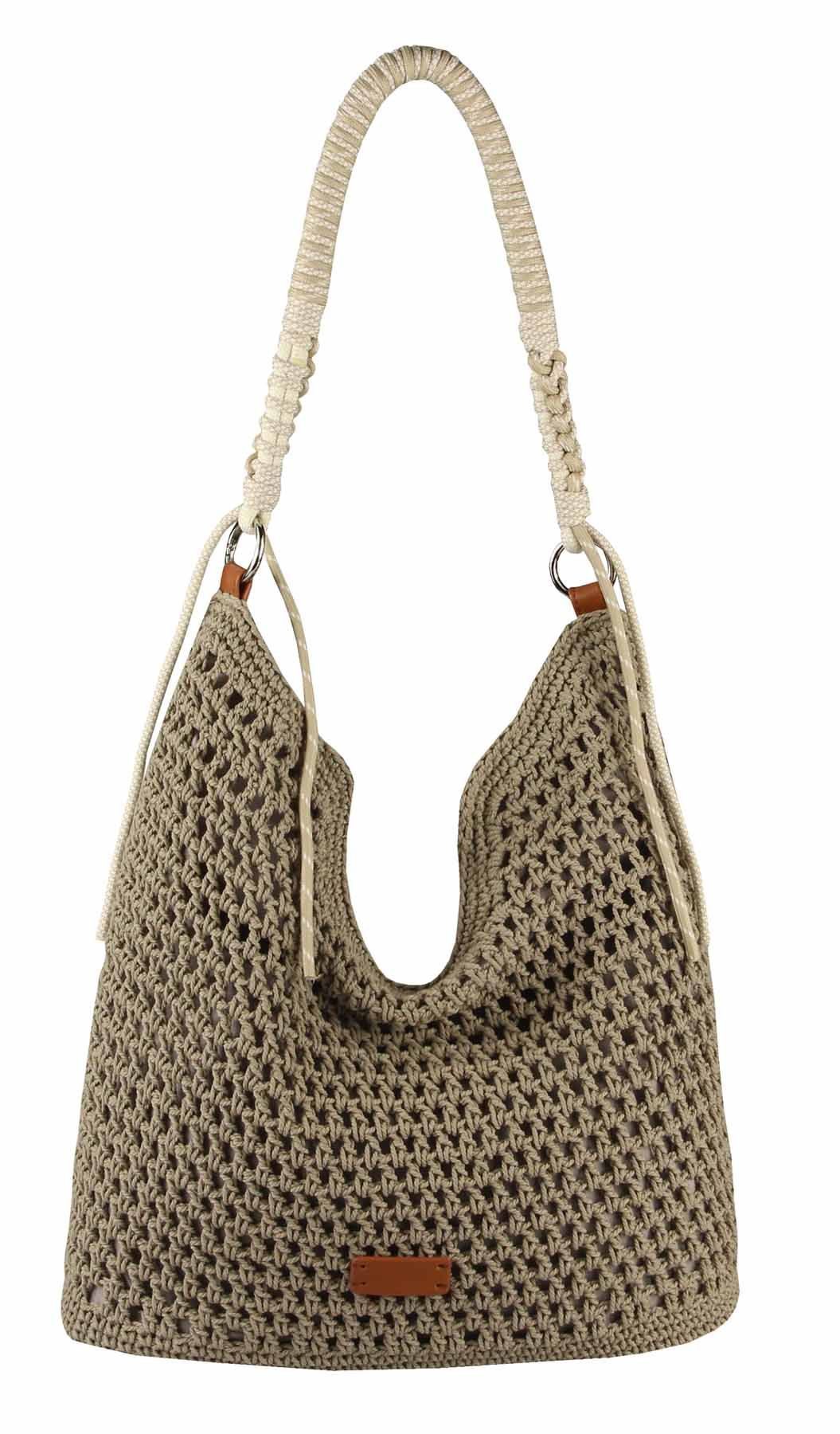 ITALYSHOP24 Schultertasche DAMEN TASCHE Hobo Shopper Häkeltasche Boho Geflecht Freizeit Urlaub, Sommer Basttasche Strand Reise Beuteltasche Stroh Handtasche Kordel