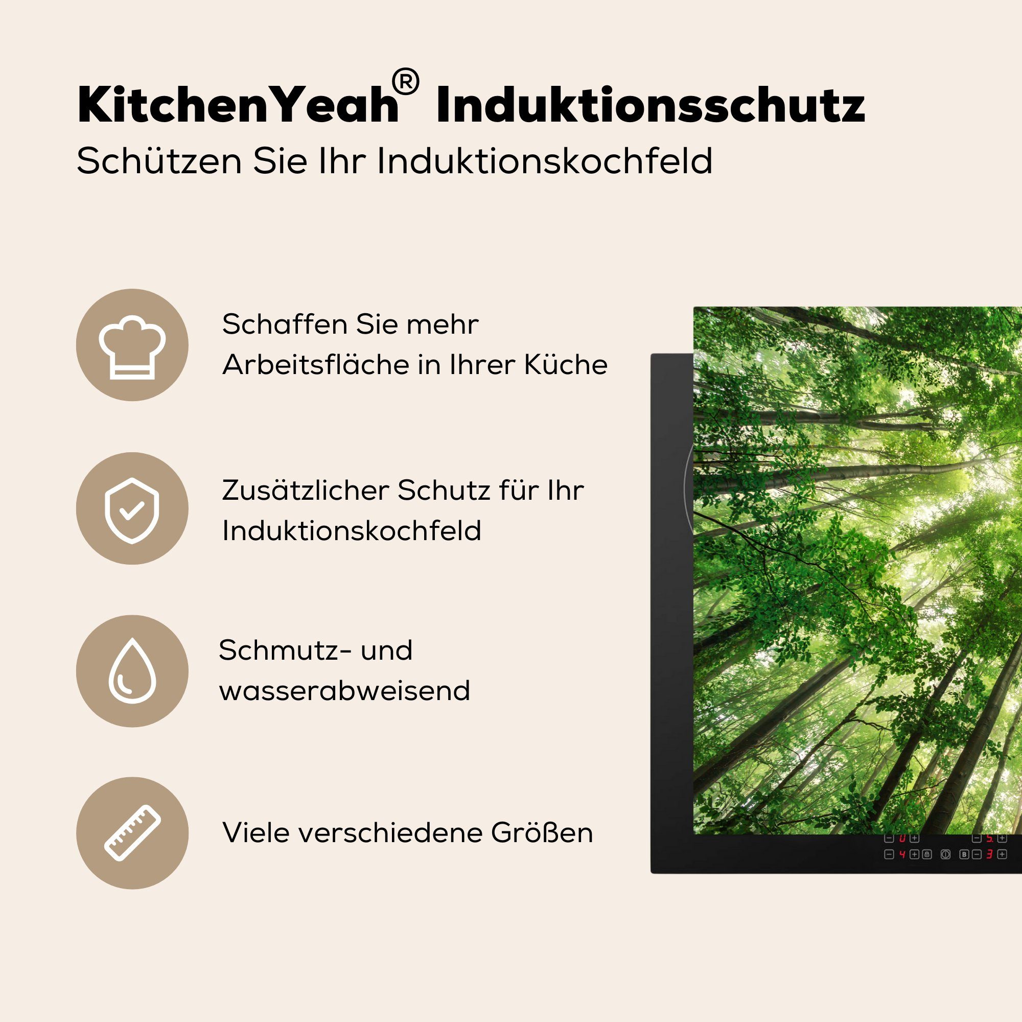 MuchoWow Herdblende-/Abdeckplatte Wald Baum, - Vinyl, Sonne für Ceranfeldabdeckung tlg), küche, die 81x52 (1 - cm, Schutz Induktionskochfeld