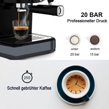 Sross Kaffeevollautomat Kaffeevollautomat,Espresso Siebträgermaschine 20 Bar, Kaffeemaschine für den Hausgebrauch, 850W, 1,8 Liter Wassertank