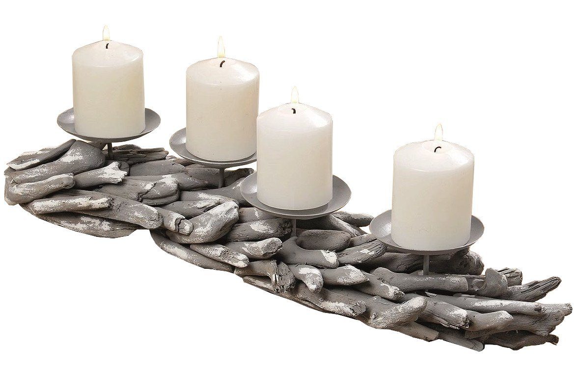 55 (1 Kerzenhalter 4 für Kerzenhalter cm St) Kerzen Holz Meinposten grau