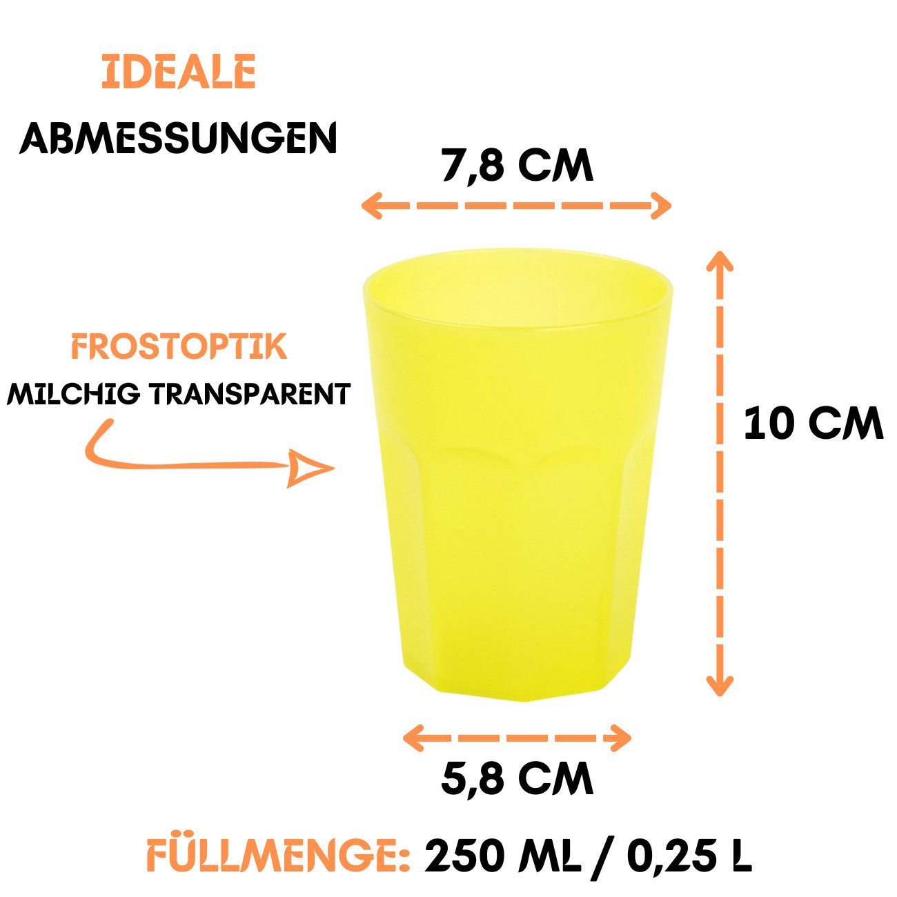 Engelland Becher Plastikbecher in modernen Neonfarben, Mehrweg, 20-tlg., Kunststoff, spülmaschinengeeignet, bruchfest, wiederverwendbar, 250 ml, 0,25 Liter – Bild 5 von 5
