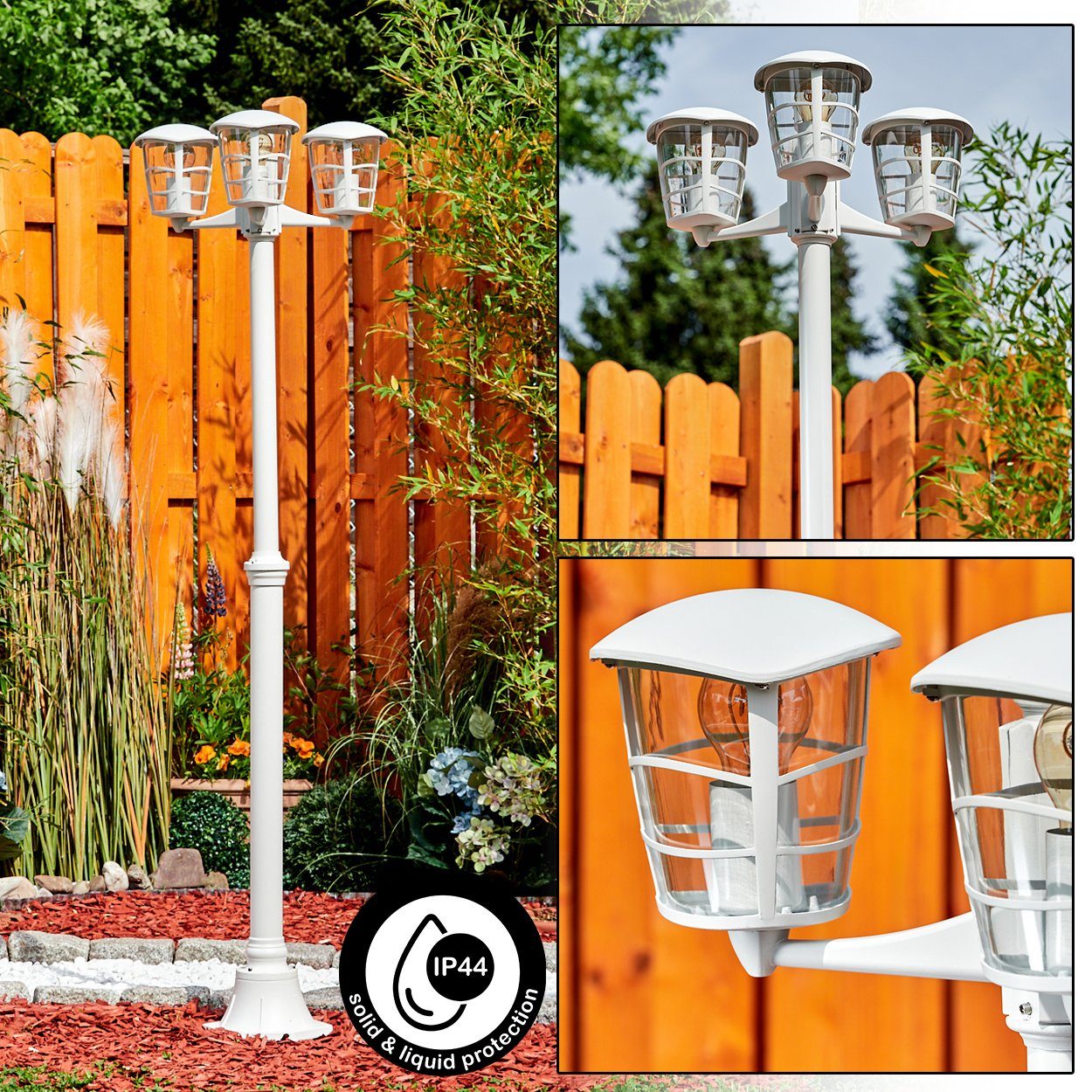 Gartenlampe Metall, ohne Außenwegeleuchte, Leuchtmittel, »Versa« hofstein Weiß, mit IP44 3xE27, Außen-Stehlampe Wegeleuchte Kunststoff-Scheiben,