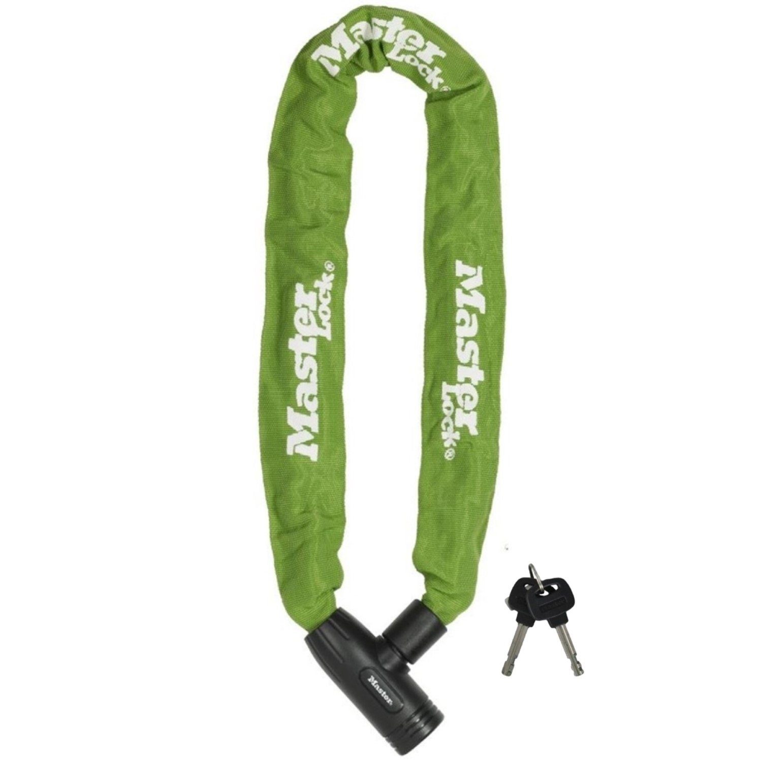 Master Lock Kettenschloss Ketten-Schloss 90cm Grün Fahrrad-Schloss, Panzer-Schloss mit Stahlglieder, Kette aus gehärtetem Stahl, Nylon-Abdeckung zum Schutz vor Kratzern, 2 Schlüssel