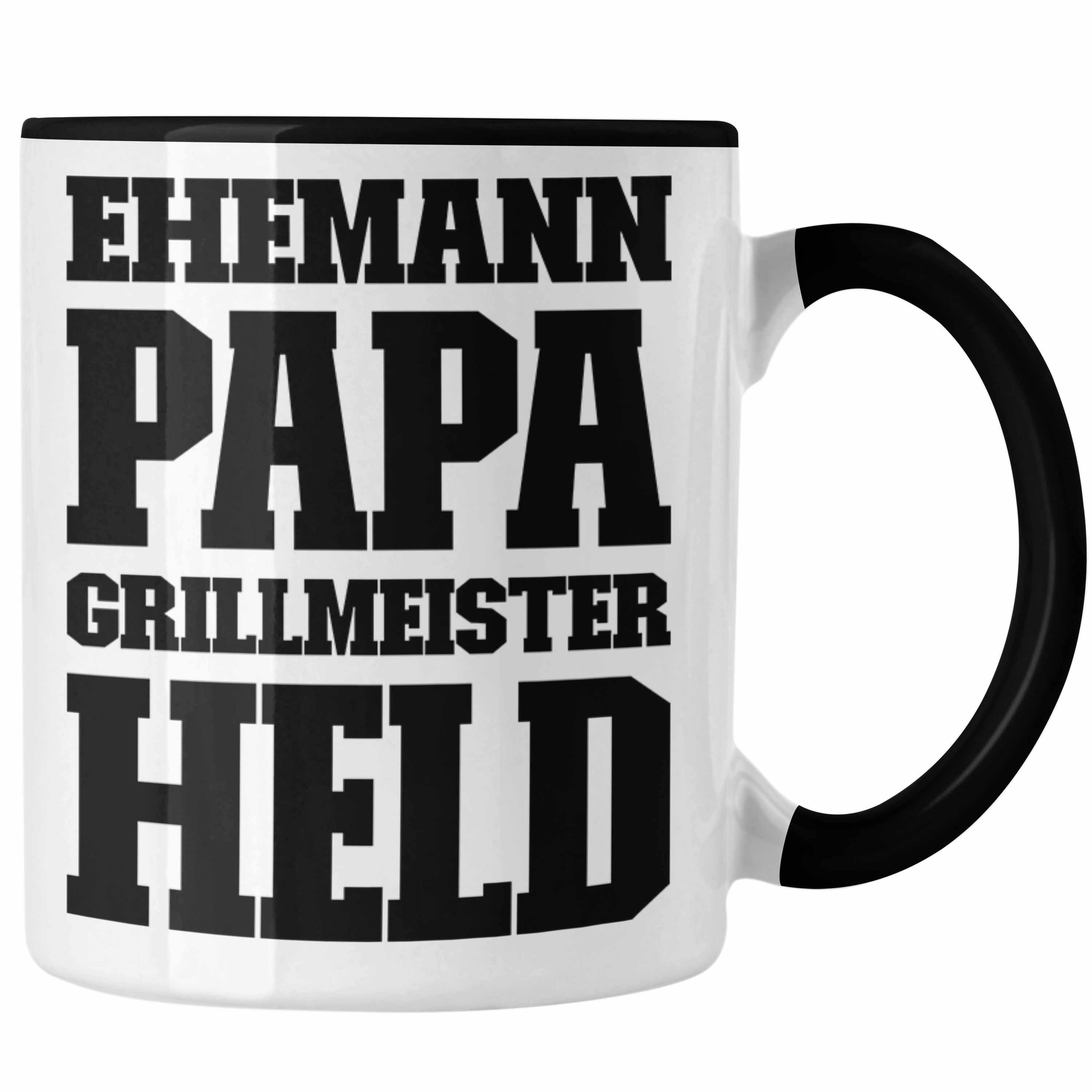 Trendation Tasse Trendation - Ehemann Papa Grillen Geschenk Tasse Held Sommer Kaffeetasse Becher Vatertag Geschenkidee Schwarz