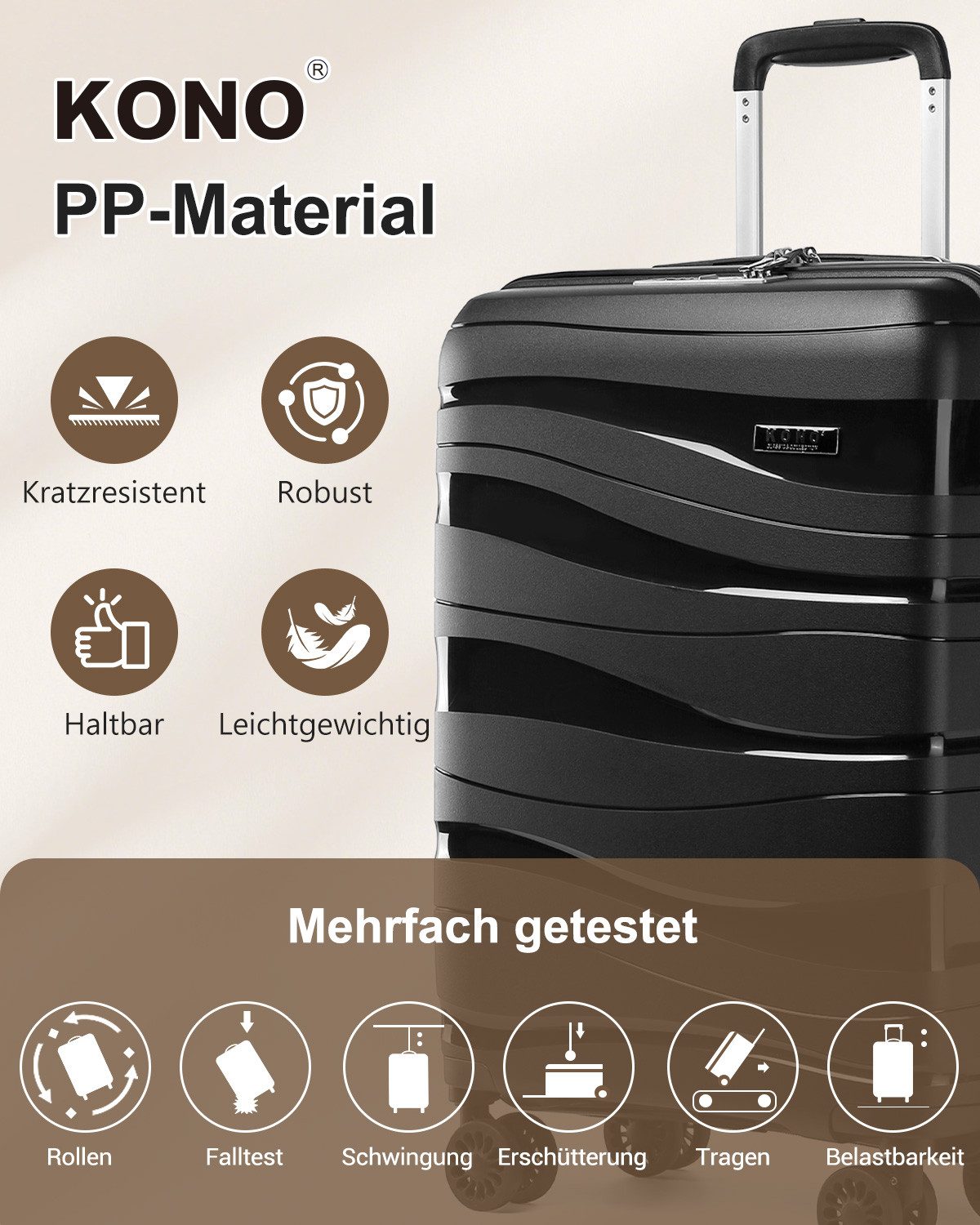 KONO Handgepäck-Trolley Leicht Hartschalenkoffer Reisekoffer mit 4 Rollen und TSA Schloss