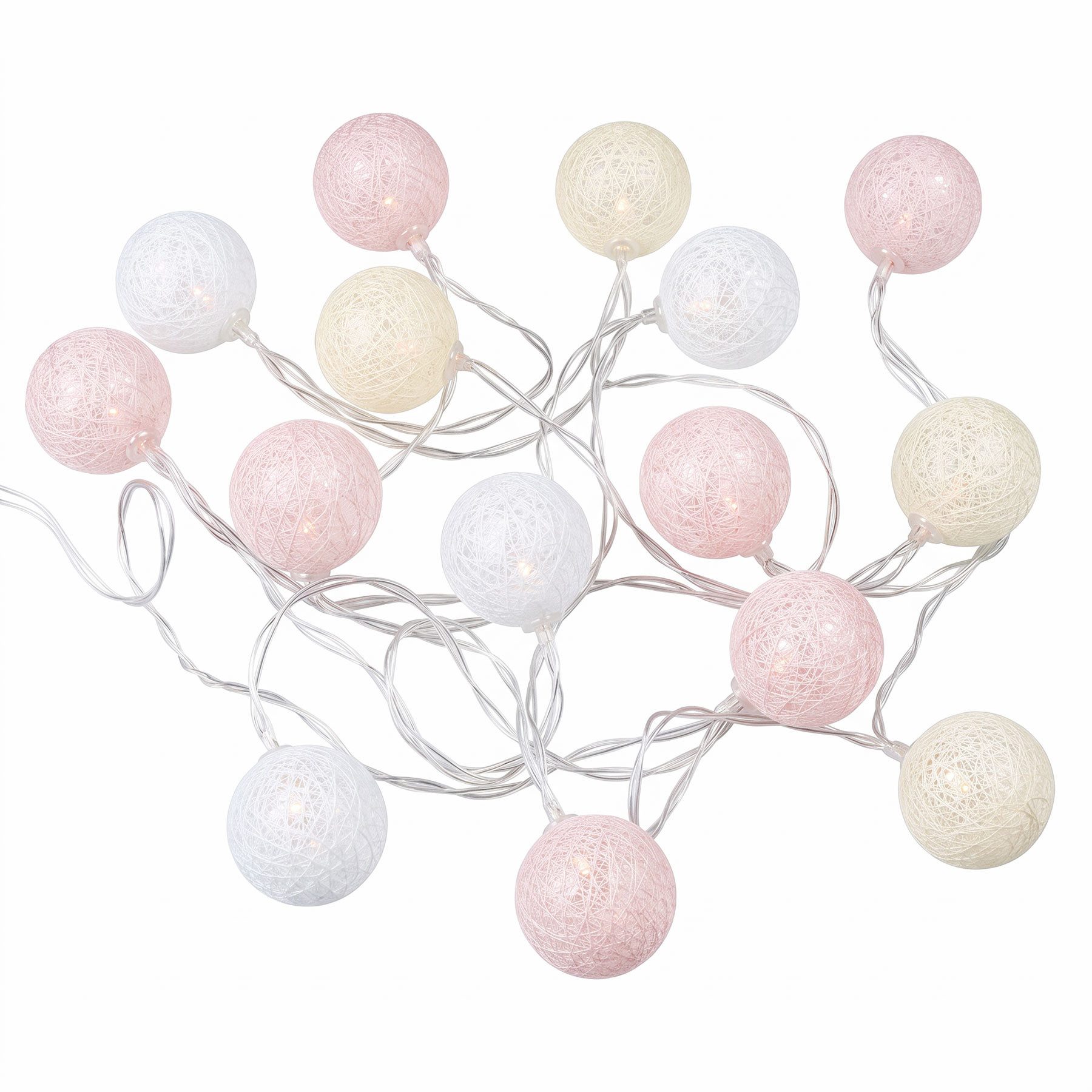 Levandeo® Lichterkette, LED Lichterkette Cotton Balls Beige Rosa Weiss Kinderzimmer Deko