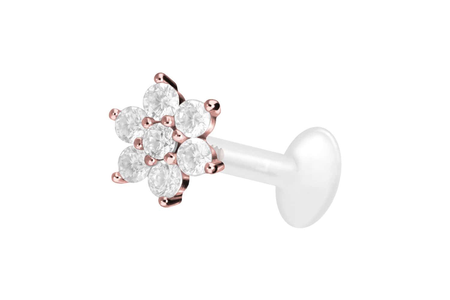 PIERCINGLINE Piercing-Set PTFE Labret mit Innengewinde + Titan-Aufsatz KRISTALLBLUME (Labrets, 1-tlg)