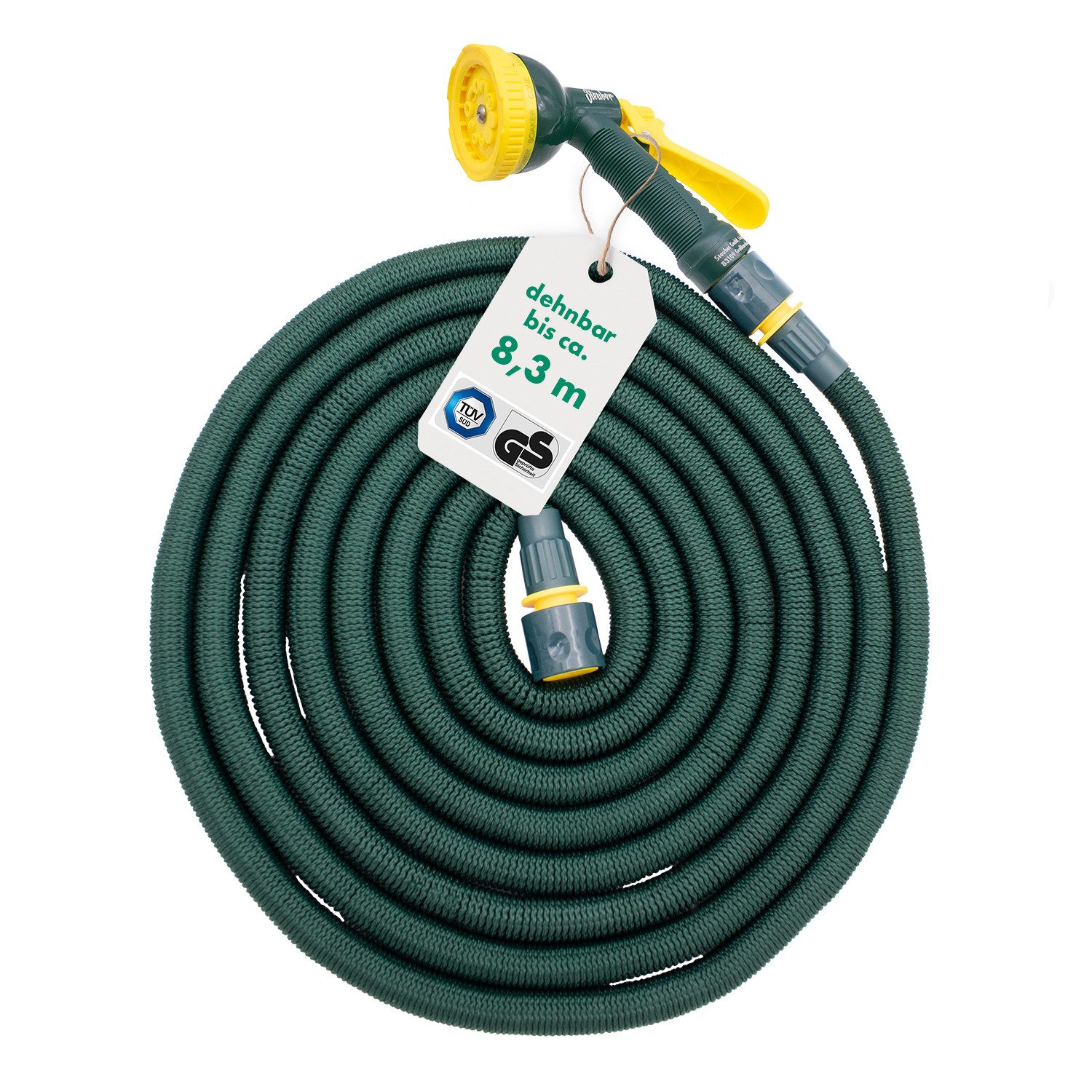 Steuber Gartenschlauch Flexibel, inkl. Sprühkopf und 3-tlg. Adapter-Set, 1/2 Zoll 3-fache Länge durch Wasserzufuhr