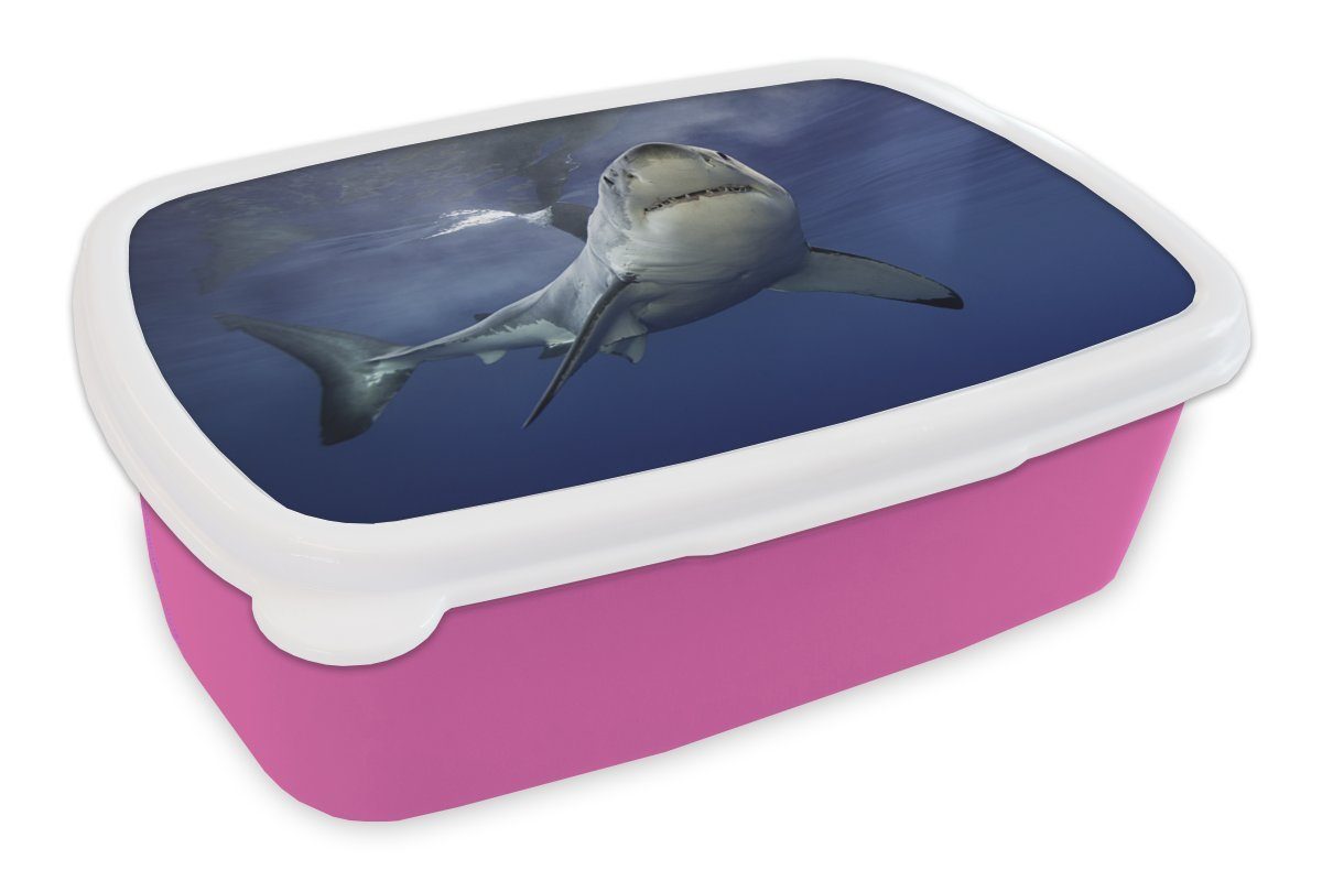 MuchoWow Lunchbox Weißer Hai, Kunststoff, (2-tlg), Brotbox für Erwachsene, Brotdose Kinder, Snackbox, Mädchen, Kunststoff rosa