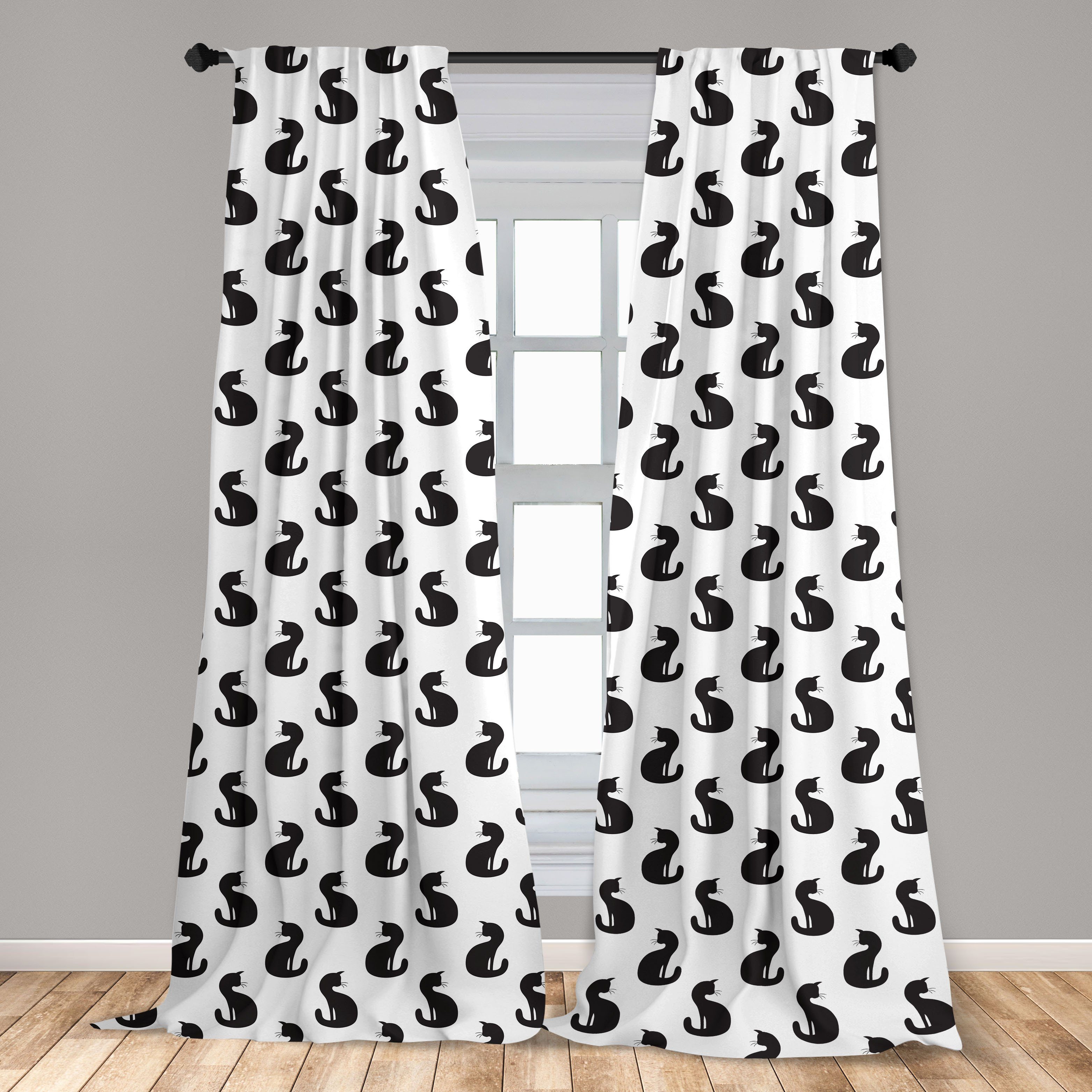 Gardine Vorhang für Wohnzimmer eines Schlafzimmer Microfaser, Katze Abakuhaus, Silhouette Dekor, Kitten