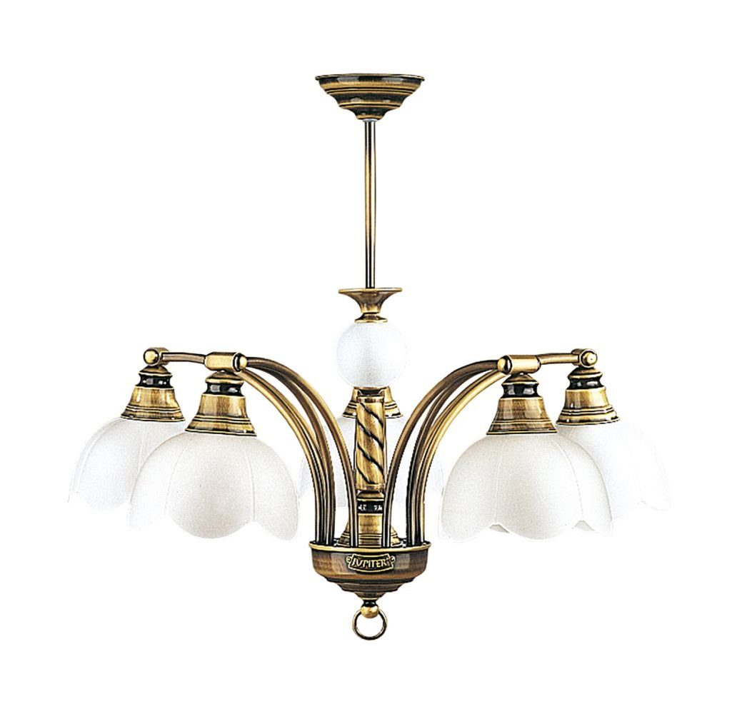 Licht-Erlebnisse Deckenleuchte TOBSYN, ohne Leuchtmittel, Deckenlampe Jugendstil Messing antik 5-flammig elegant Glas Metall