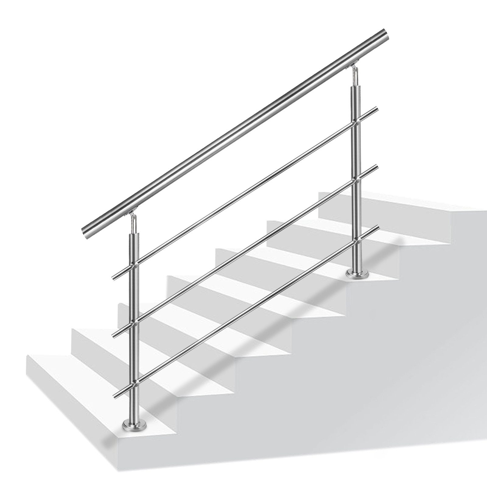 FIVMEN Treppengeländer Handlauf Edelstahl Geländer mit 2 Pfosten Brüstungsgeländer, 80 cm Länge, 3-tlg., für Treppen, Brüstung, Balkon