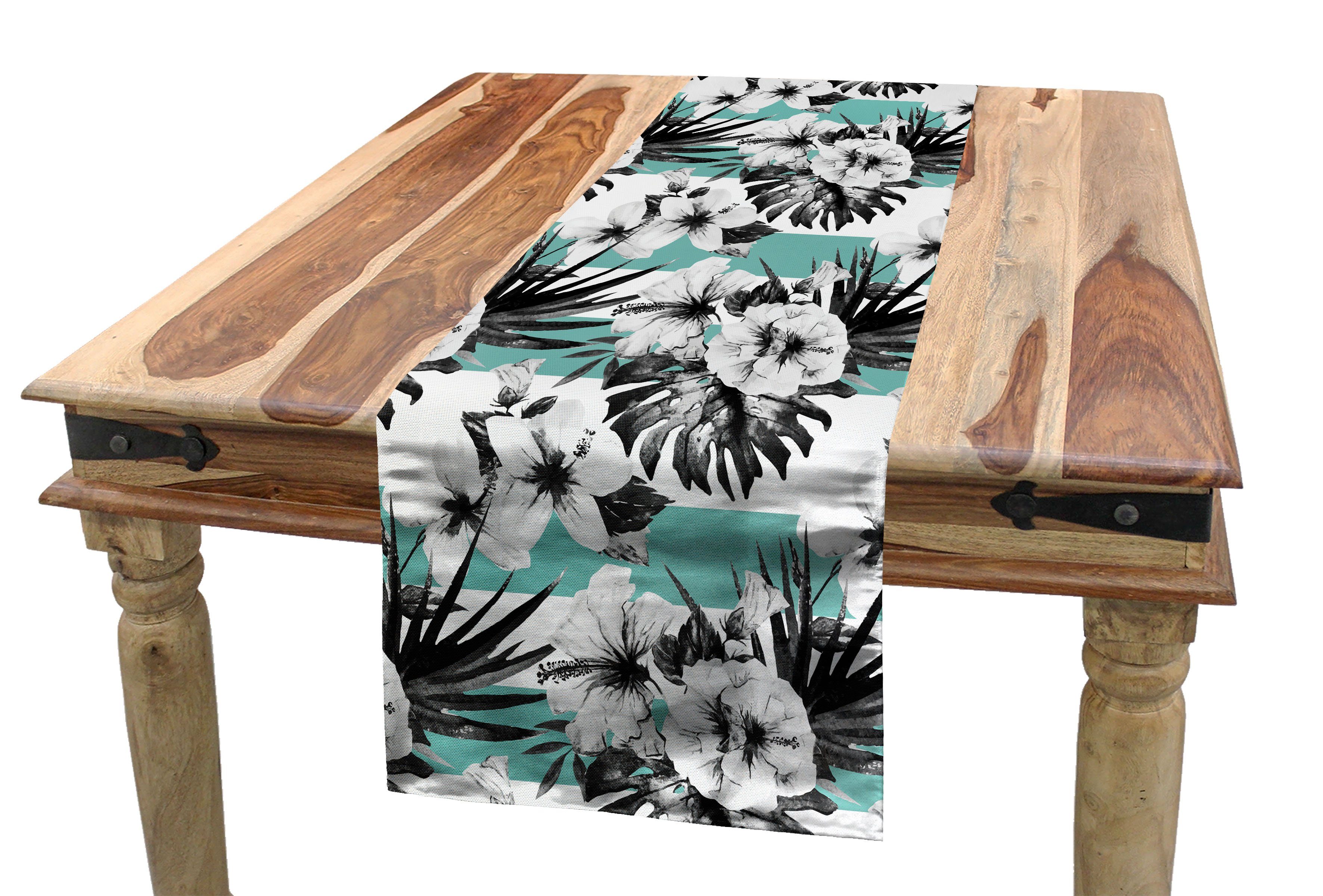 Tischläufer Esszimmer Blumen Exotische Dekorativer Rechteckiger Hibiscus Tischläufer, Abakuhaus Küche auf Streifen