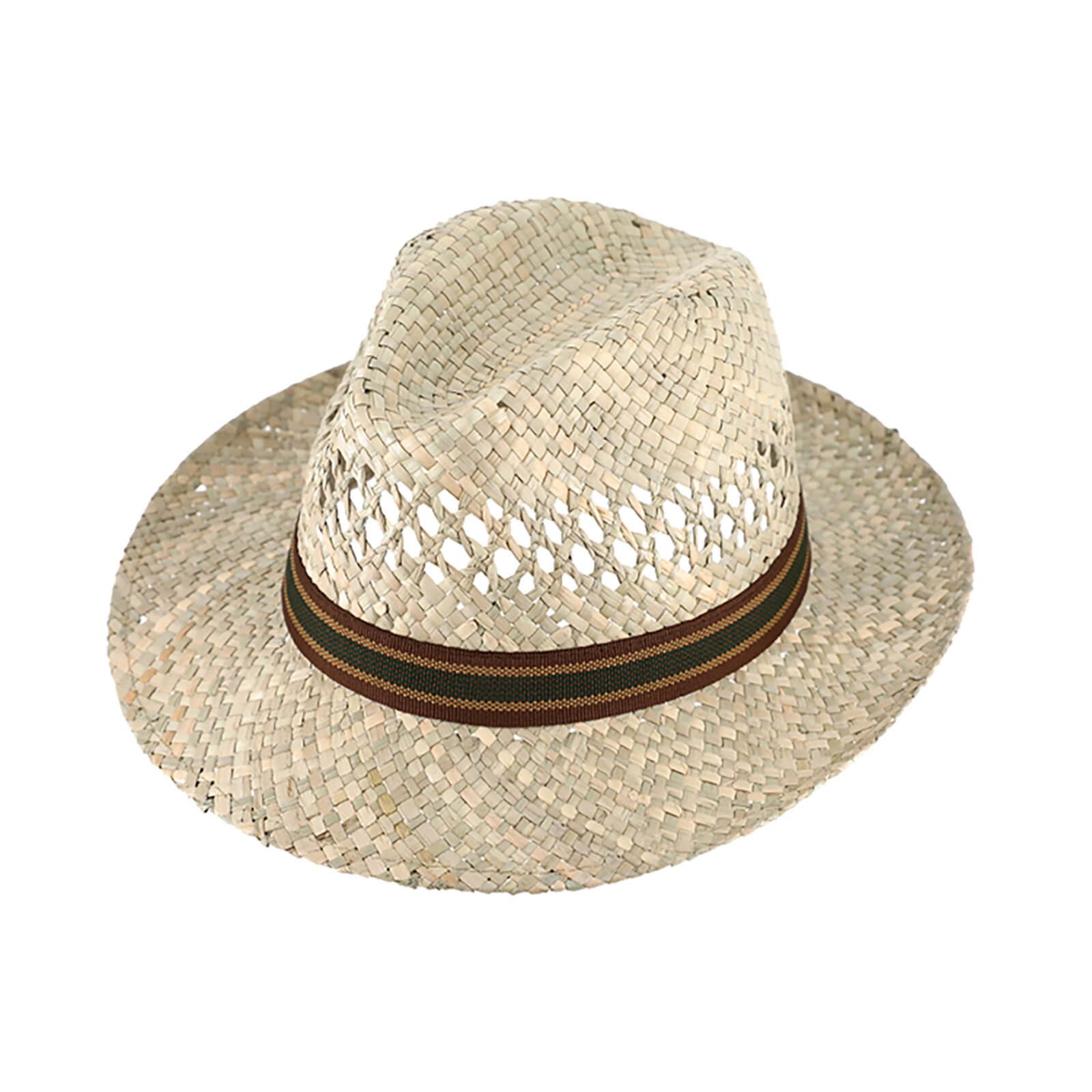 Strohhut Strohhut Fedora natur mit gestreiftem Ripsband