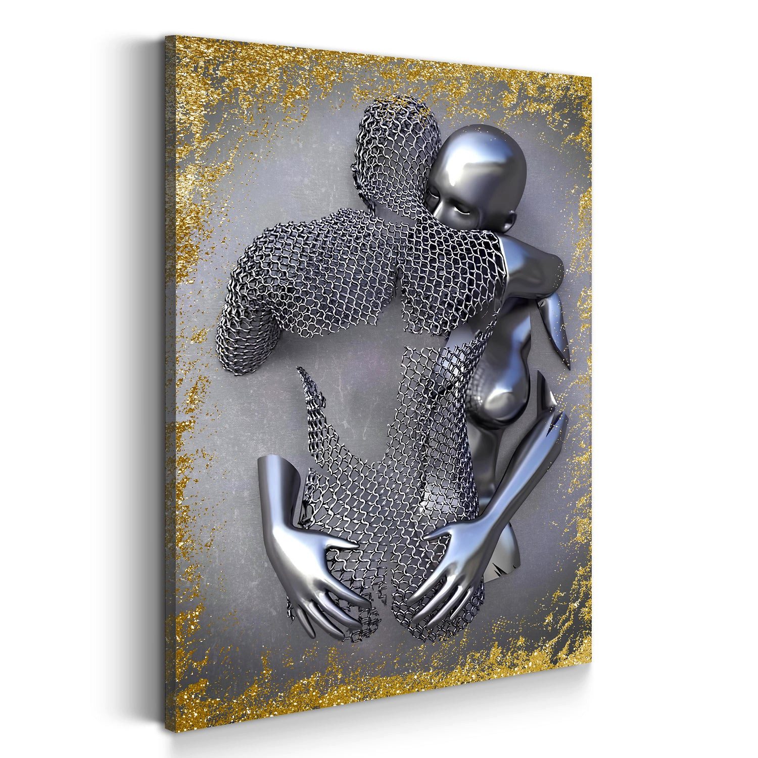 Artedinoi Leinwandbild Metallfigur Liebespaar Gold Silber Leinwandbild Wandbild Deko XL, Metallfiguren in Gold, Liebe