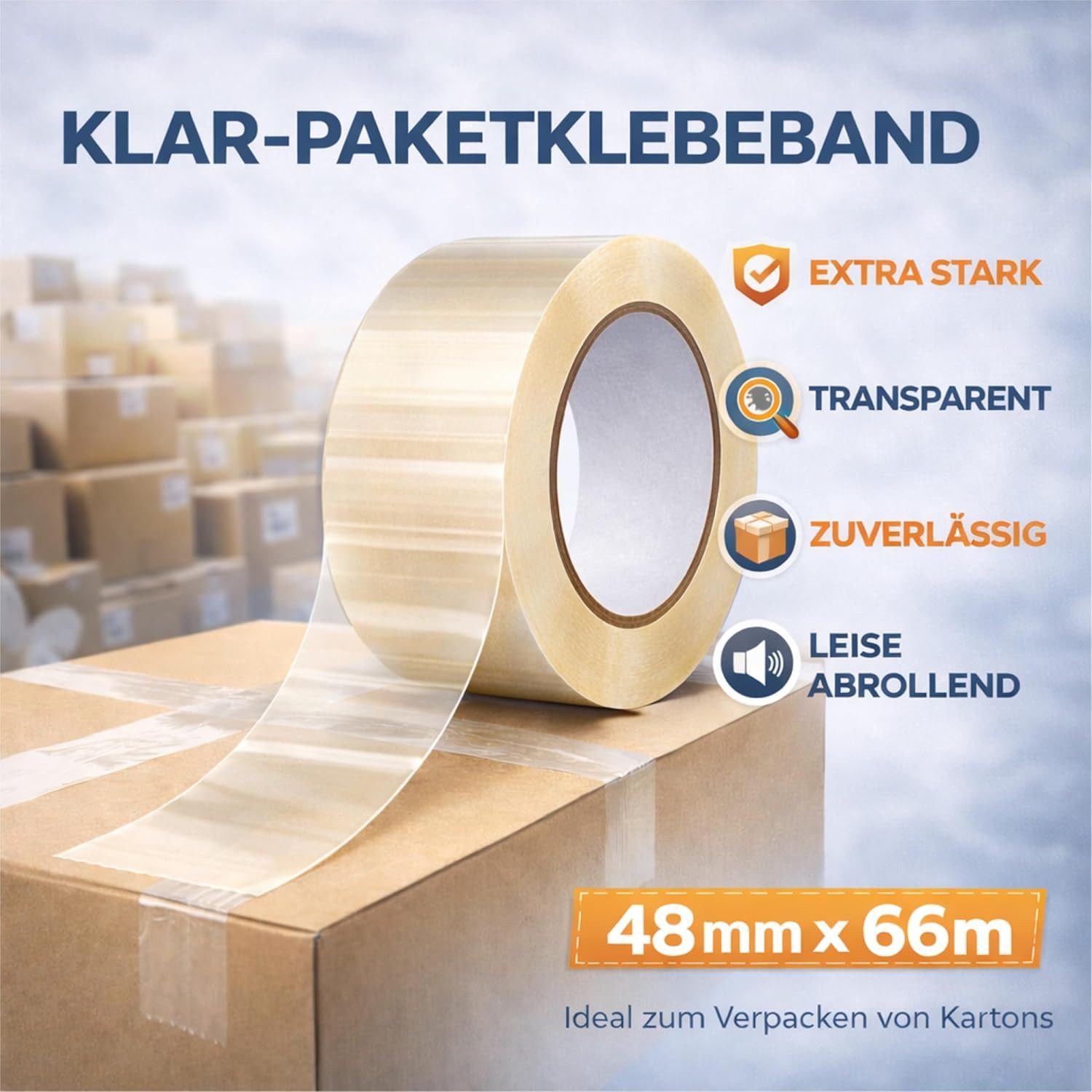 TK Gruppe Klebeband 6x transparentes Paketband Klebeband à 66 m – Packband (6-St., Set)