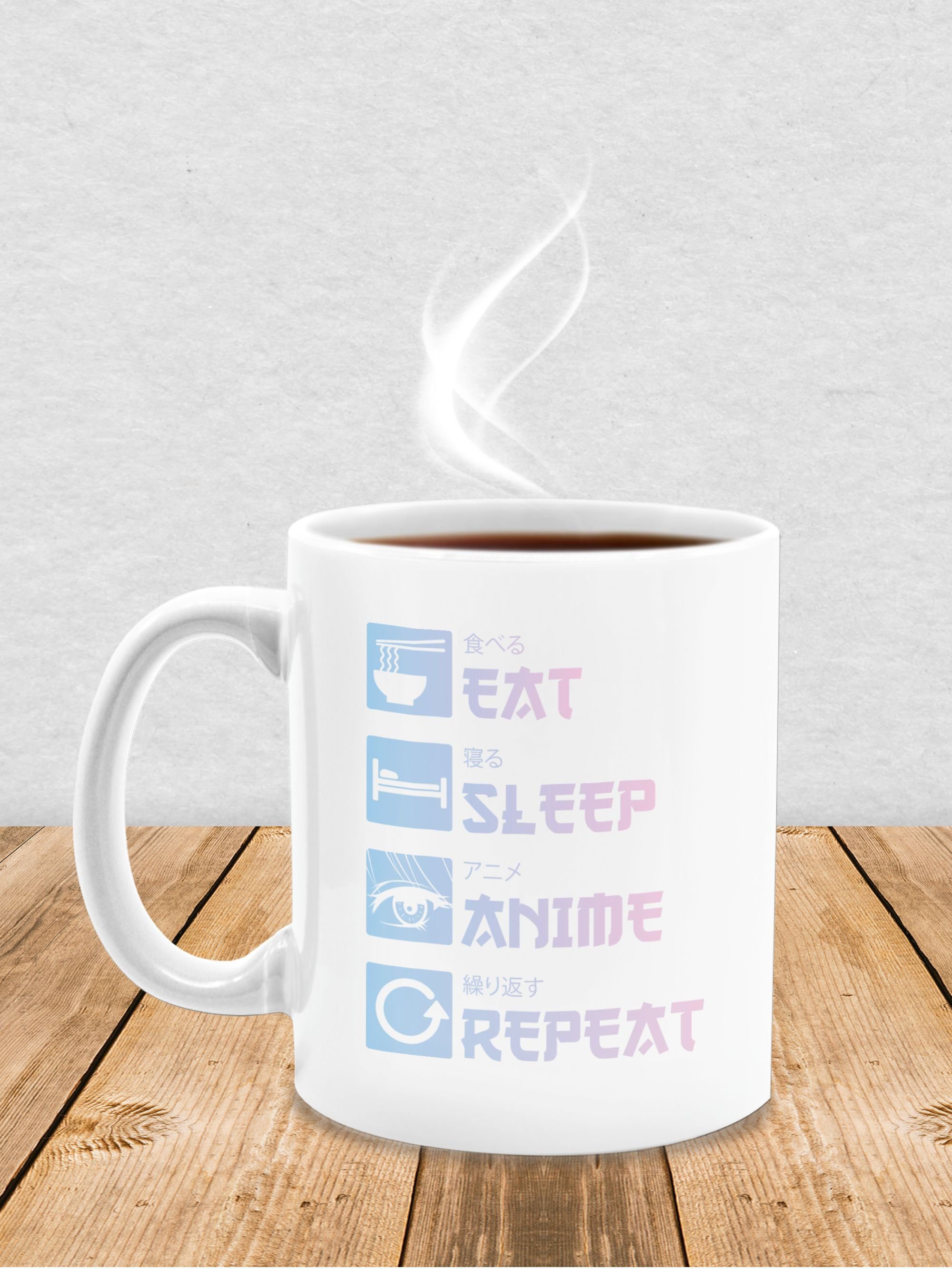 - 3 Shirtracer Kaffeetasse Repeat Tasse Eat Keramik, Manga, Anime Anime Merch Sleep Weiß
