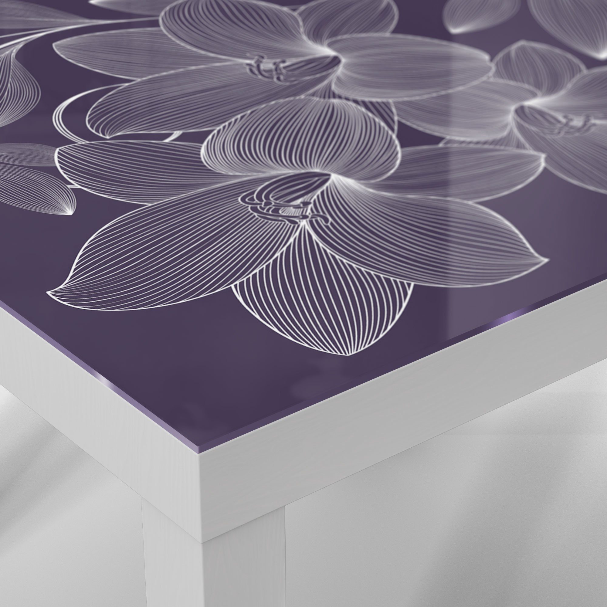 DEQORI Couchtisch 'Elegante Liliengrafik', Glas Beistelltisch Glastisch modern Weiß
