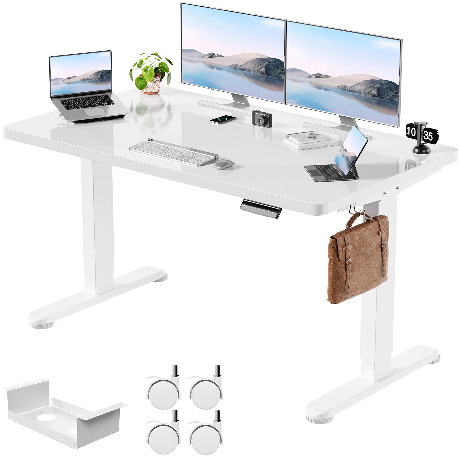 Furnicopia Schreibtisch Höhenverstellbar mit einer 25 mm dicken einteiligen Tischplatte (4-fache Höhenspeicherfunktion, Zweimotorantrieb und Tragfähigkeit über 100 kg Tischplatten-Tiefe ab 70 cm)