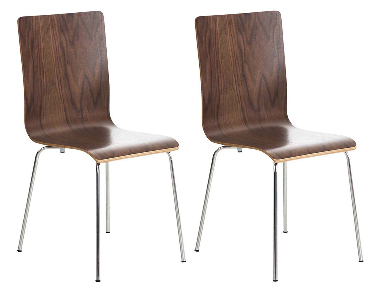 TPFLiving Besucherstuhl Peppo mit ergonomisch geformter Sitzfläche - Konferenzstuhl (Besprechungsstuhl - Warteraumstuhl - Messestuhl, 2 St), Gestell: Metall chrom - Sitzfläche: Holz Walnuss