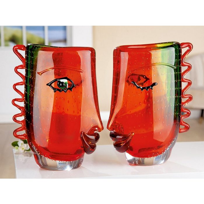 GILDE Dekovase Glasart Designvase Visuale (BxHxL) 22 cm x 31 cm x 13 cm rot grün Vase Tischvase Dekovase dekorative Vase Dekoartikel
