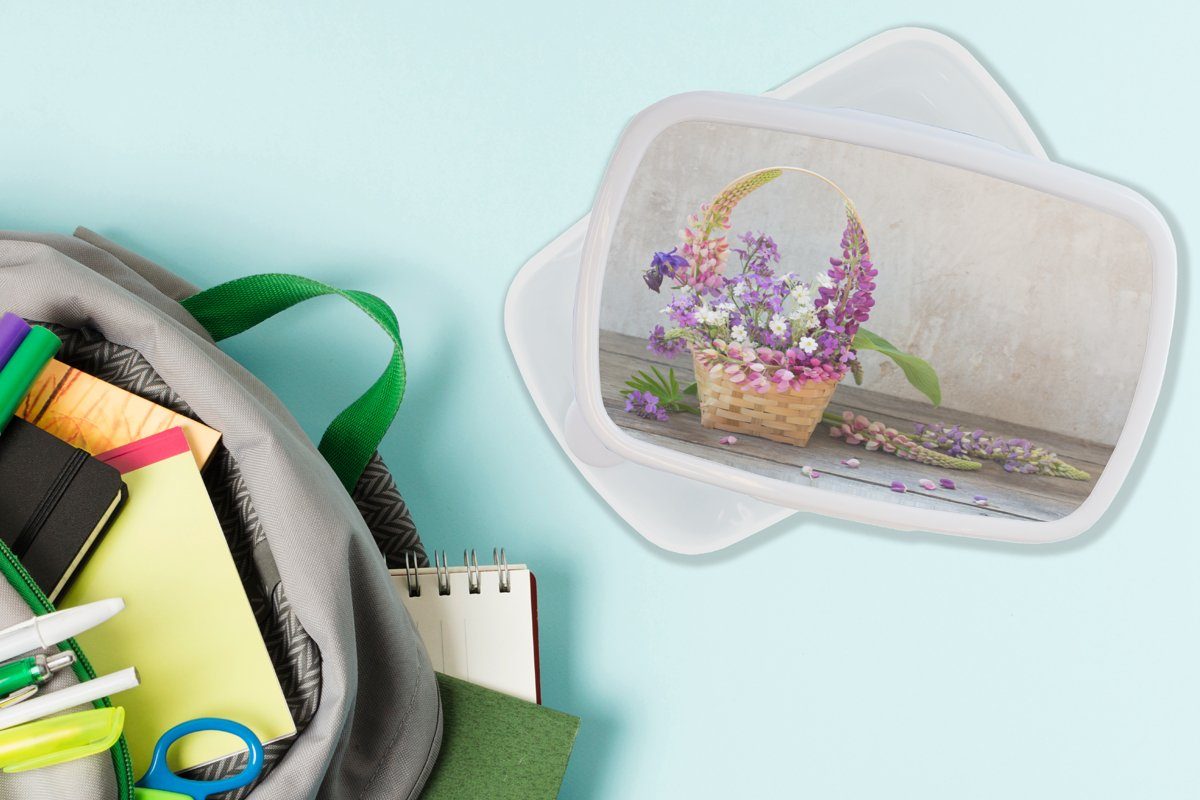 für (2-tlg), Lunchbox Stilleben, Blumen für - Jungs weiß MuchoWow Kunststoff, und Kinder Erwachsene, Korb Brotbox Mädchen und - Brotdose,
