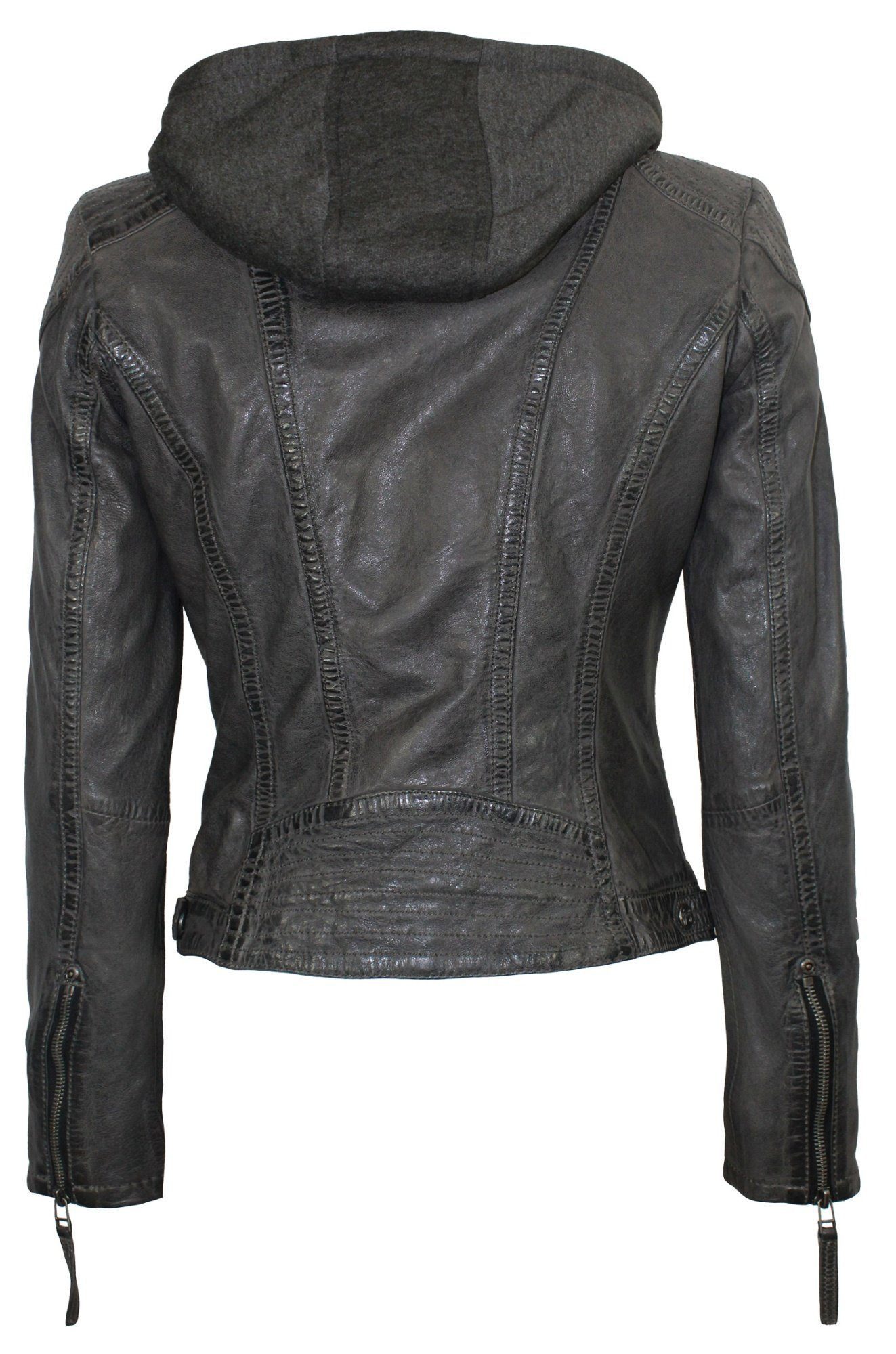Mauritius Lederjacke Cacey LEGV mit abnehmbarem Kapuzen-Sweateinsatz & aufwendigen Biker-Details – Bild 3 von 5