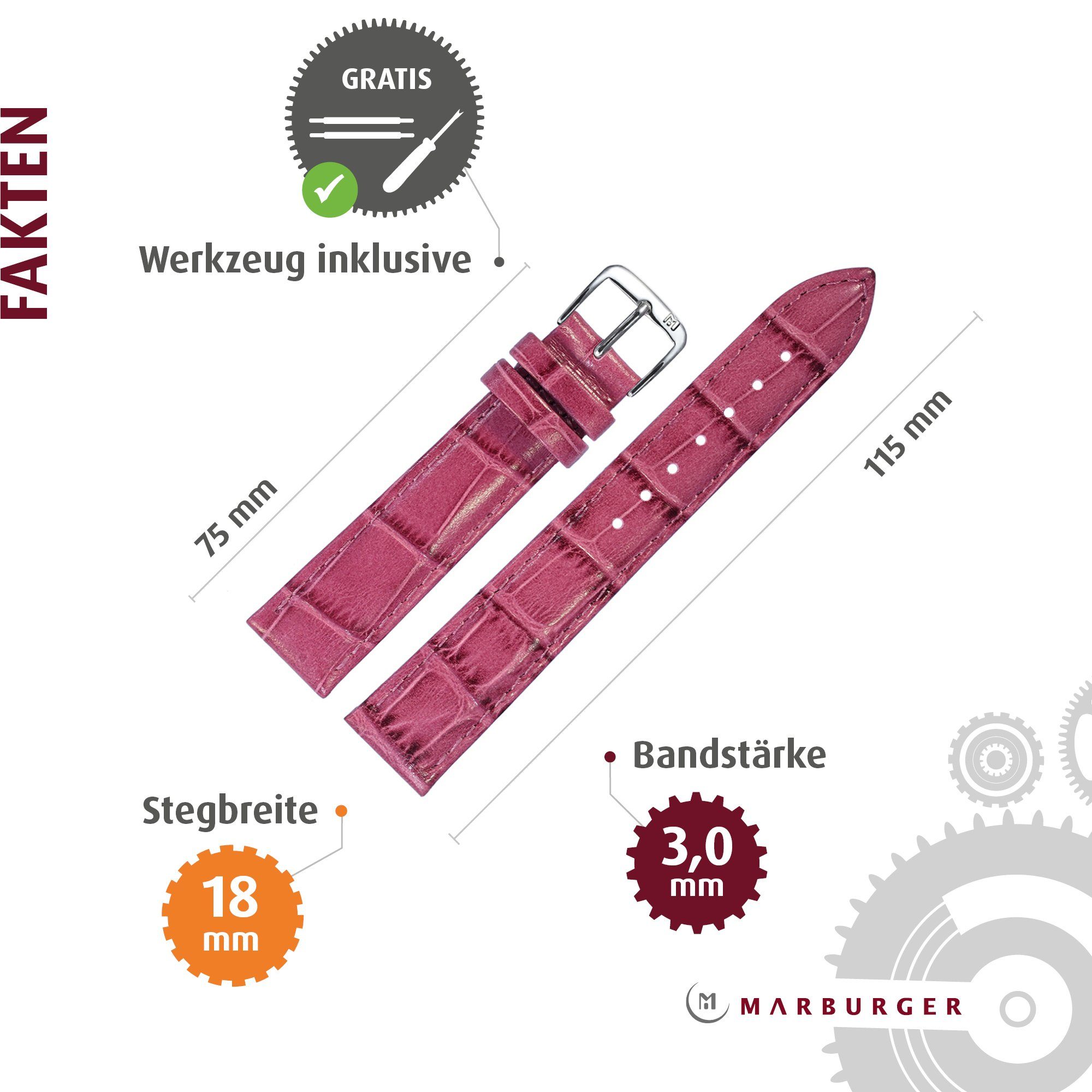 MARBURGER Uhrenarmband 18mm Leder Alligator Prägung