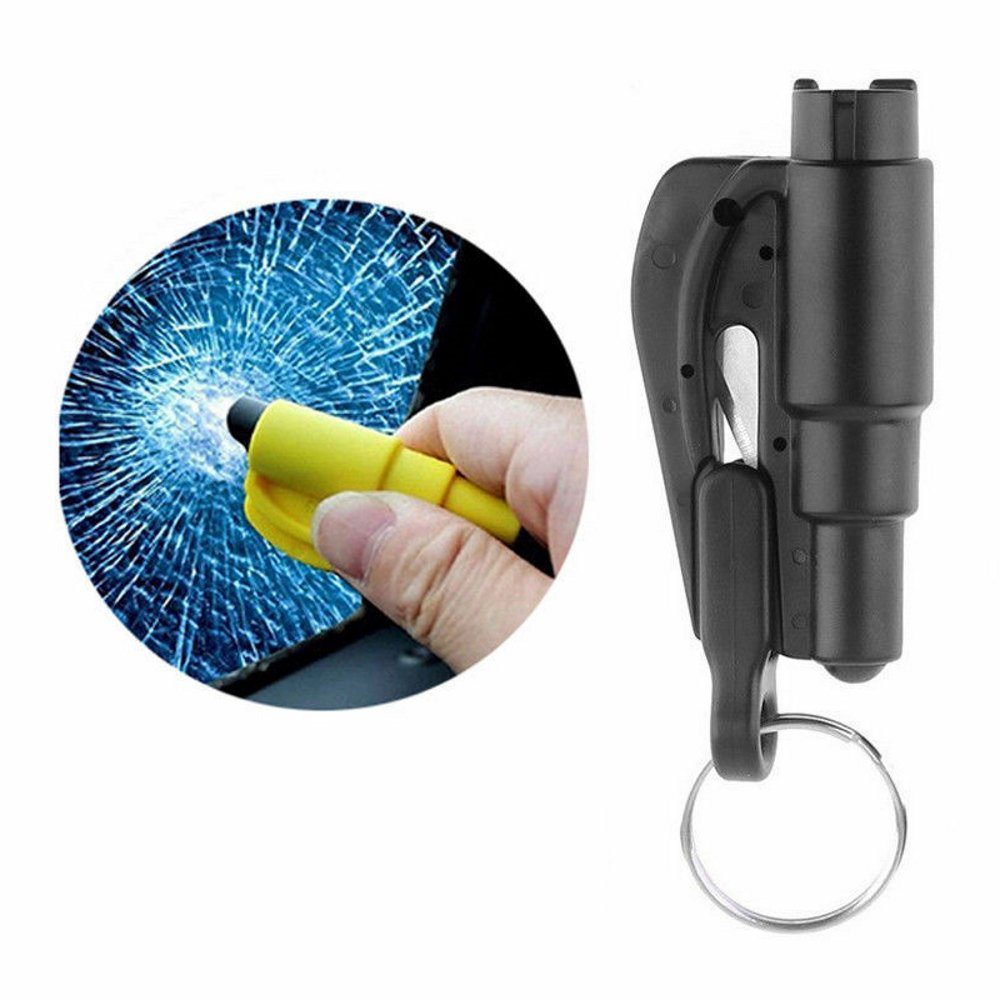 Schlüsselanhänger mit Gurtschneider Nothammer Auto Sicherheit Pfeife 