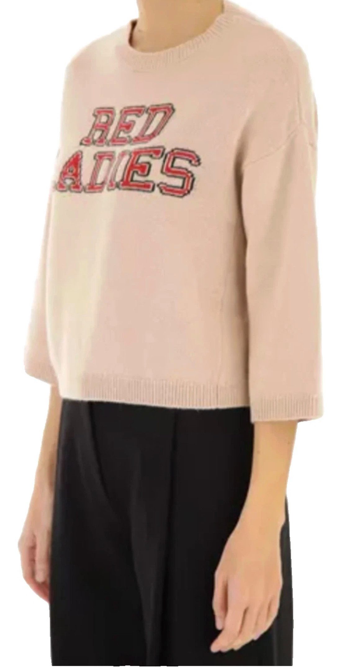 Valentino Strickpullover Red Ladies Cropped Jumper Pullover Stickerei/Intarsia-Schriftzug auf der Vorderseite