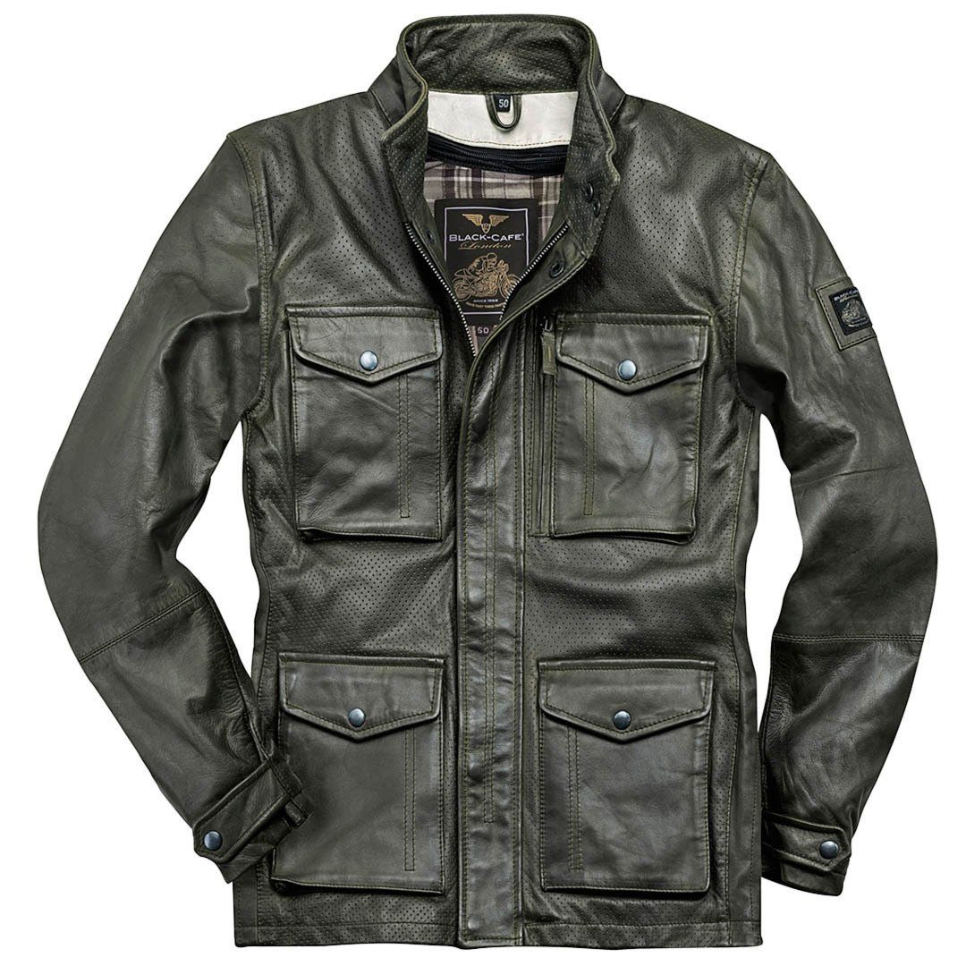 Black-Cafe London Motorradjacke Manhattan Lederjacke Dark Green