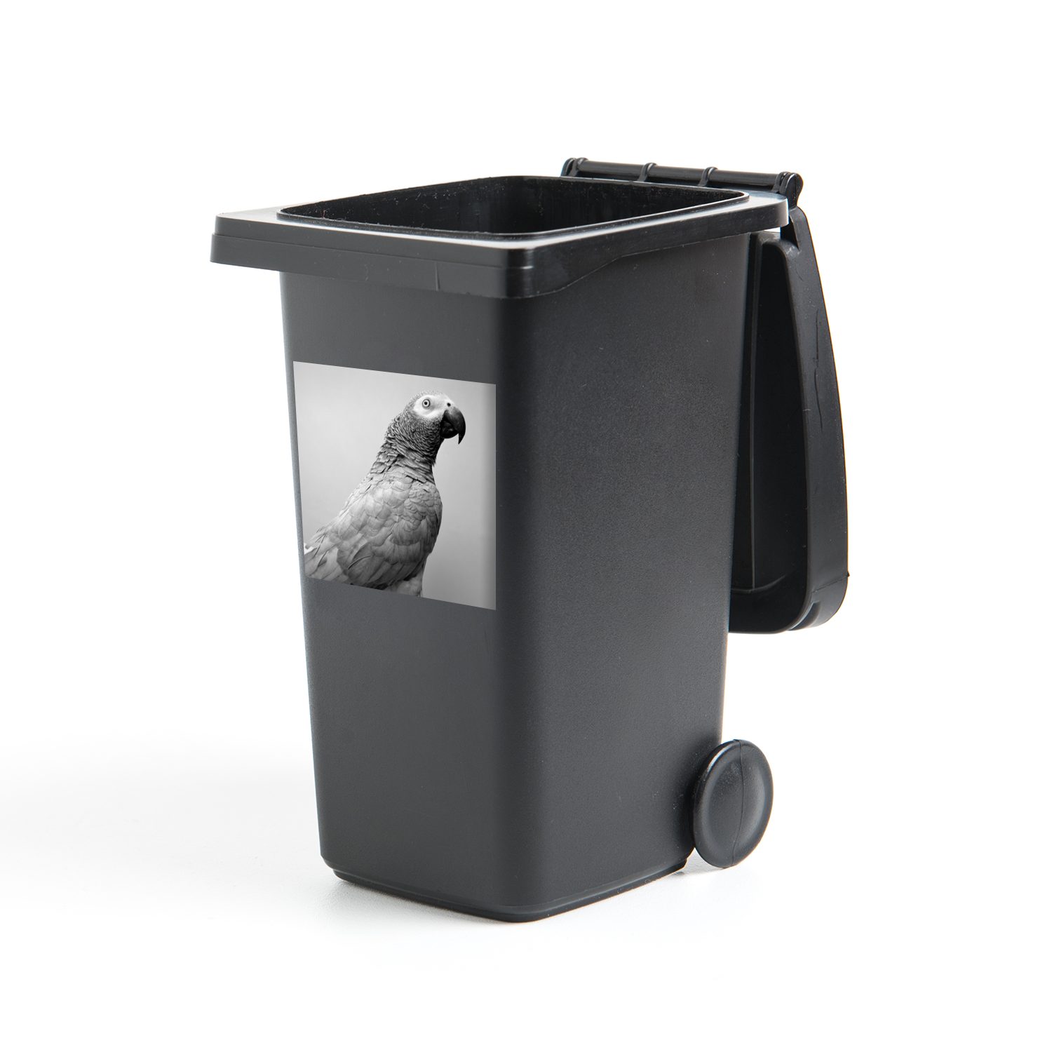 MuchoWow Wandsticker Porträtfoto des Gartenrotschwanzes - schwarz und weiß (1 St), Mülleimer-aufkleber, Mülltonne, Sticker, Container, Abfalbehälter
