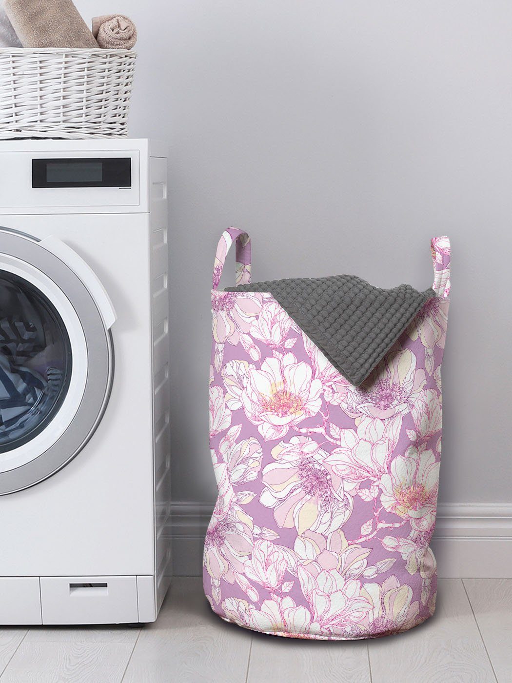 Abakuhaus Wäschesäckchen Wäschekorb mit Magnolie Pastellblumen-Blüte Griffen für Waschsalons, Kordelzugverschluss